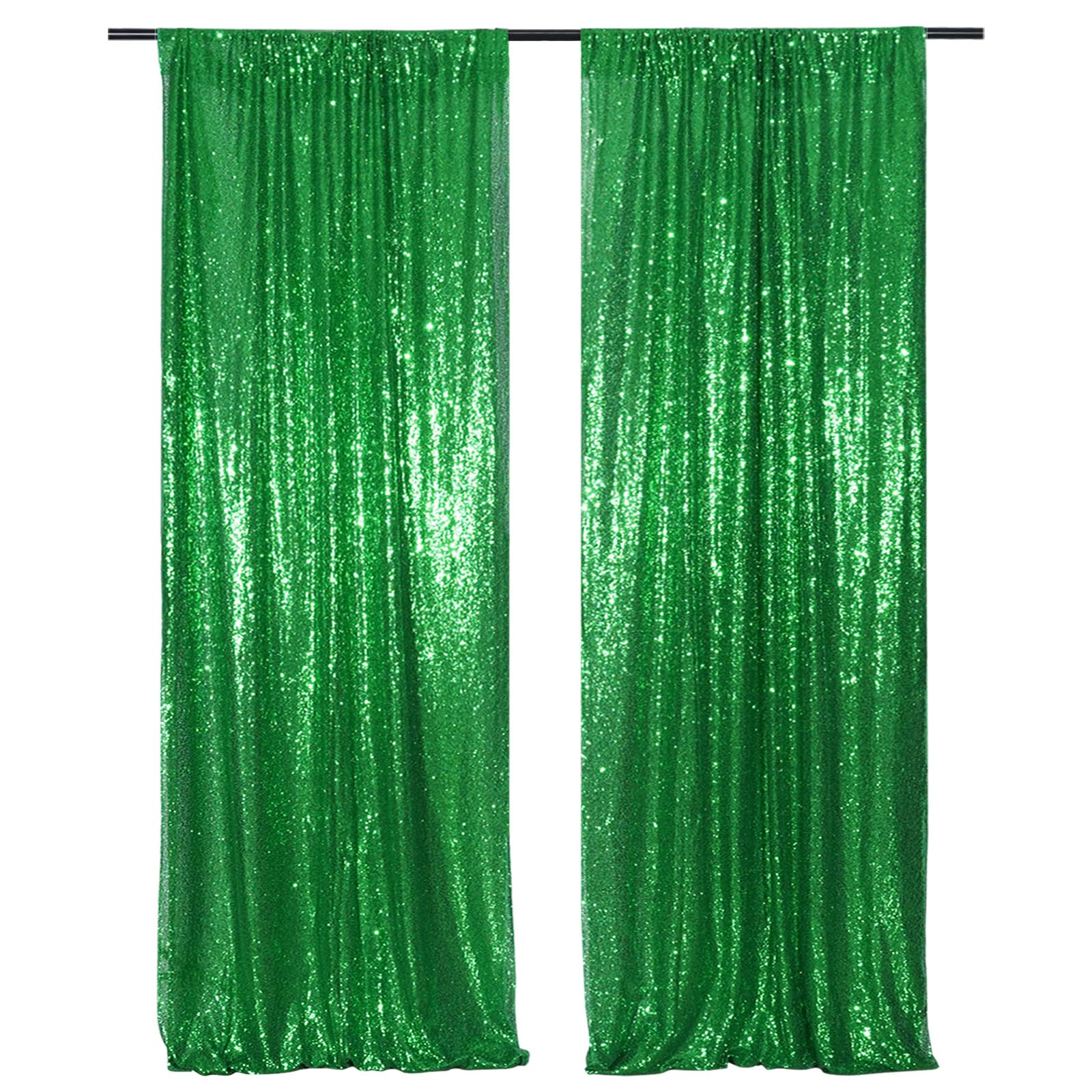 Partydelight Green 2Ft X 8Ft Sparkly Sequin Backdrop Curtains, 2 Panels, For Wedding, Party, Room Decorations
