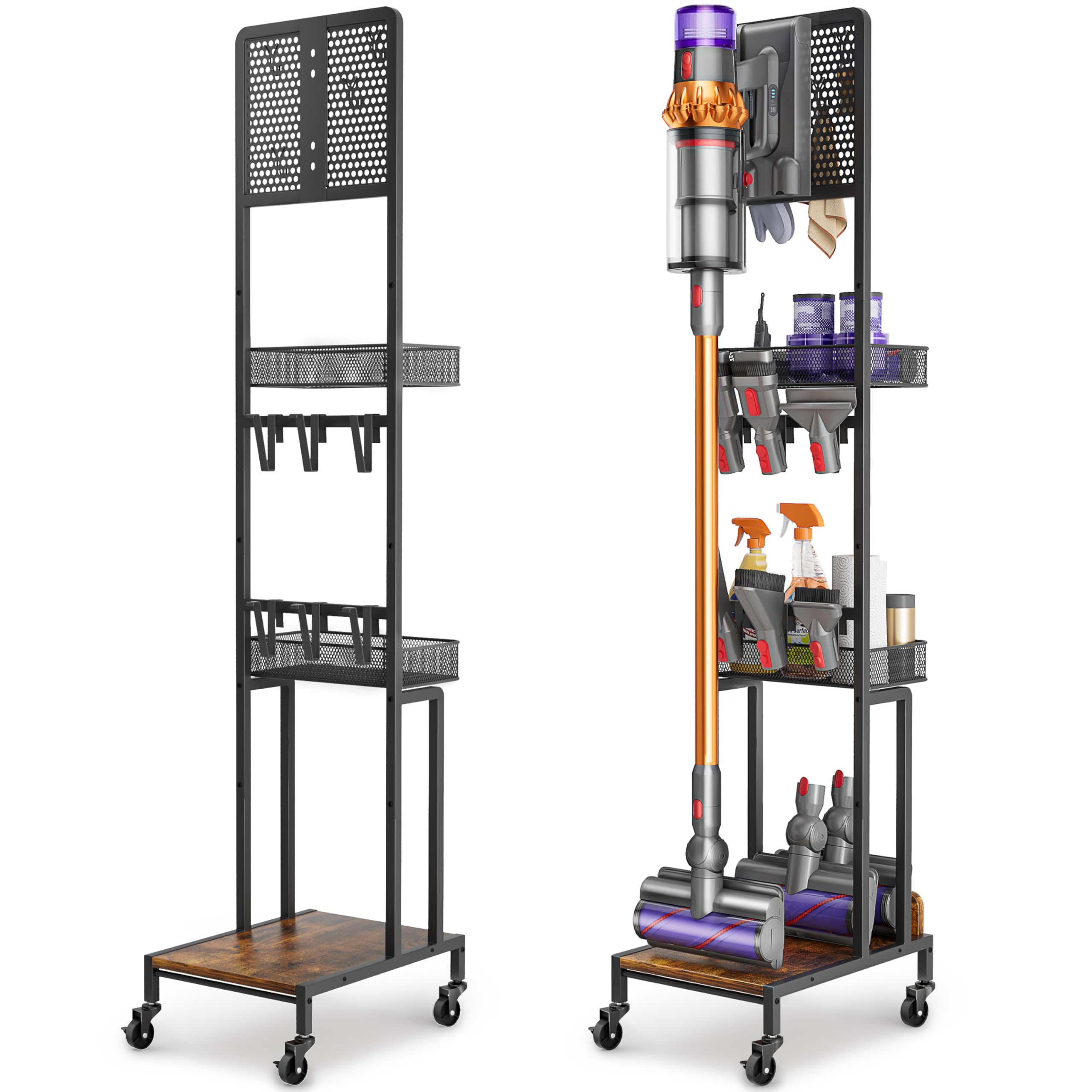 Vacuum Stand for Dyson V15 V12 V11 V10 V8 V7 V6 Gen5, Standing Dock with Accessory Holder, Vacuum Attachments for Dyson Replacem