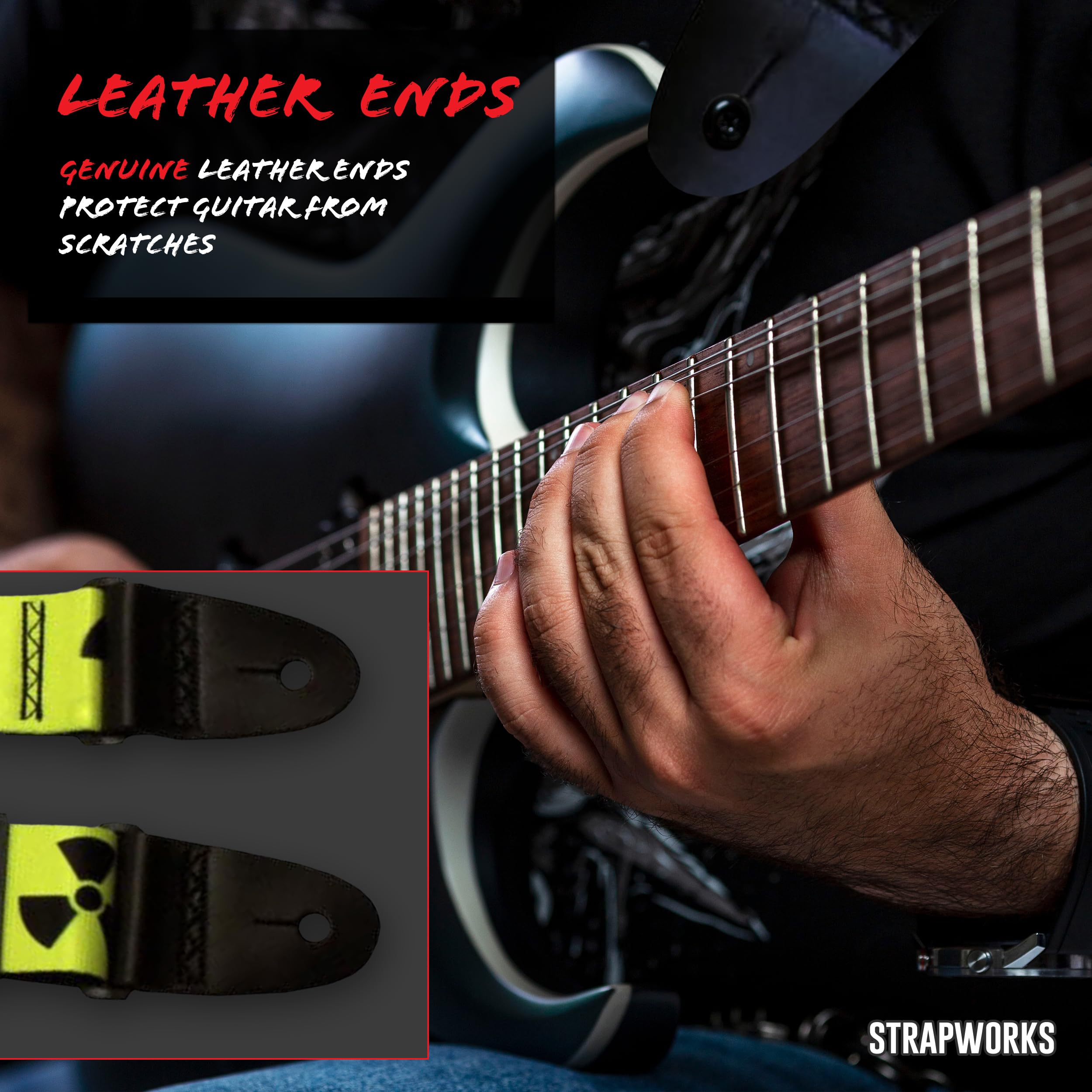 Killer-Q Guitar Strap - Stylish Straps For Electric And Acoustic Guitars With Leather Tabs, 2 Inches X 5 Feet, Radiation