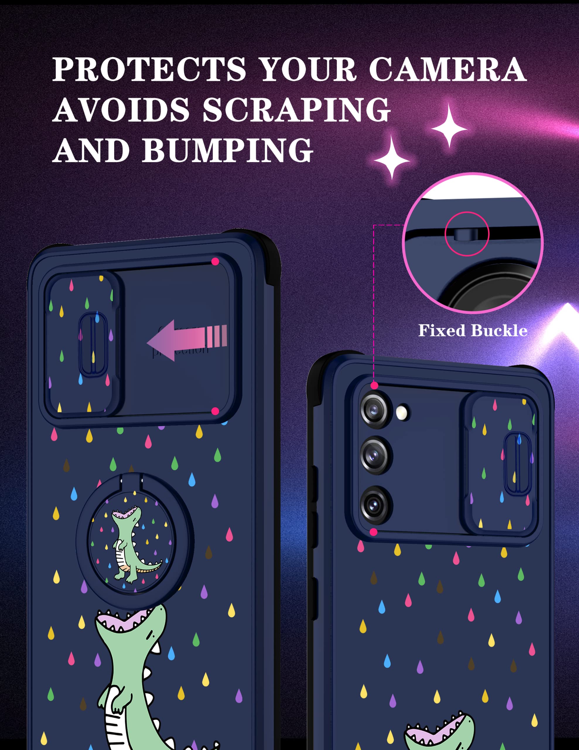 Goocrux [2In1 For Samsung Galaxy S20 Fe 5G Case Dinosaur For Women Girls Cute Cartoon Phone Cover With Slide Camera Cover+Ring H