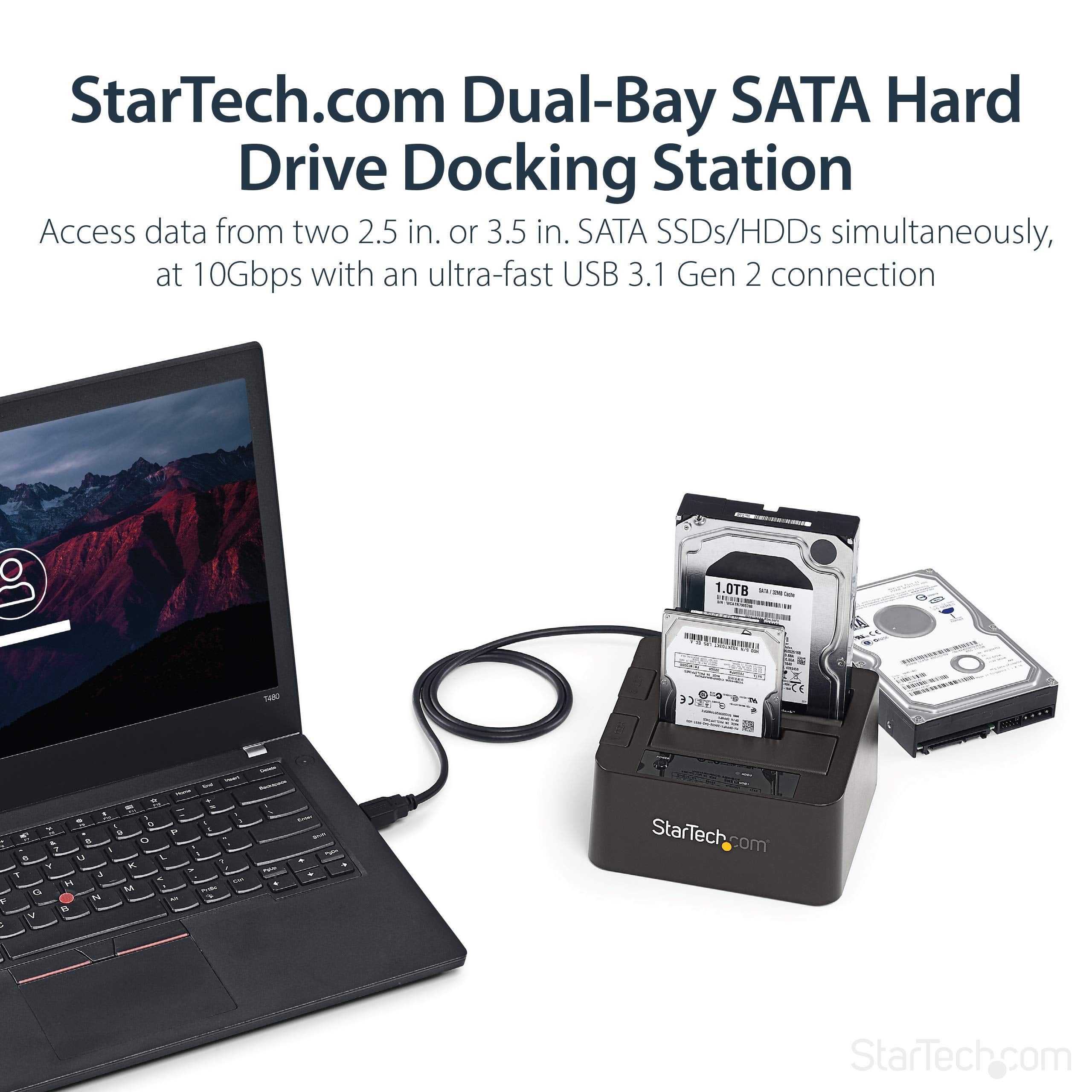 Startech.Com Dual Bay Usb 3.1 To Sata Hard Drive Docking Station, Usb 3.1 (10 Gbps), External 2.5/3.5'' Sata I/Ii/Iii, Ssd/Hdd D