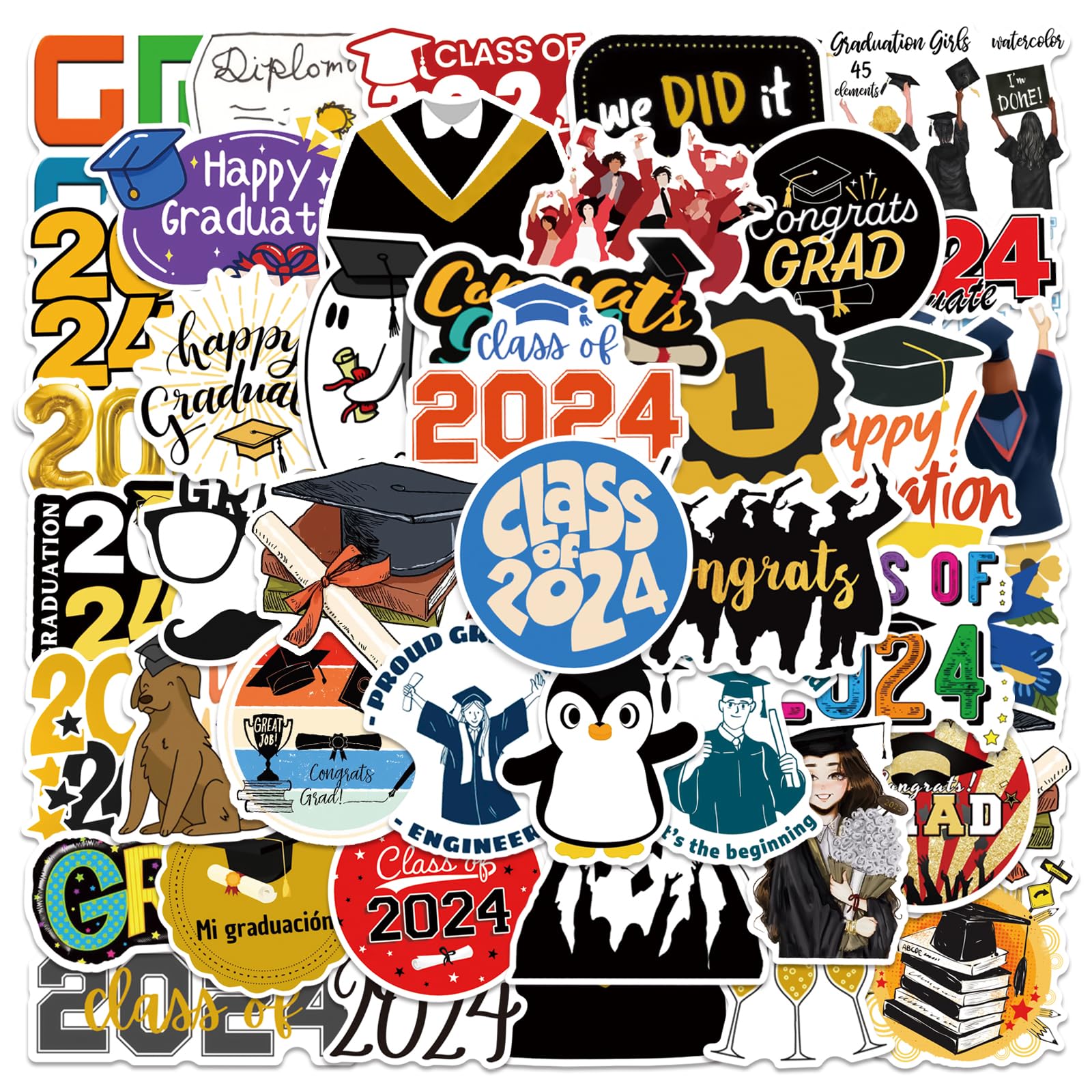 50Pcs Graduation Stickers 2024 College Stickers Class Of 2024 Stickers For Graduation Decorations Graduation Party Decorations 2