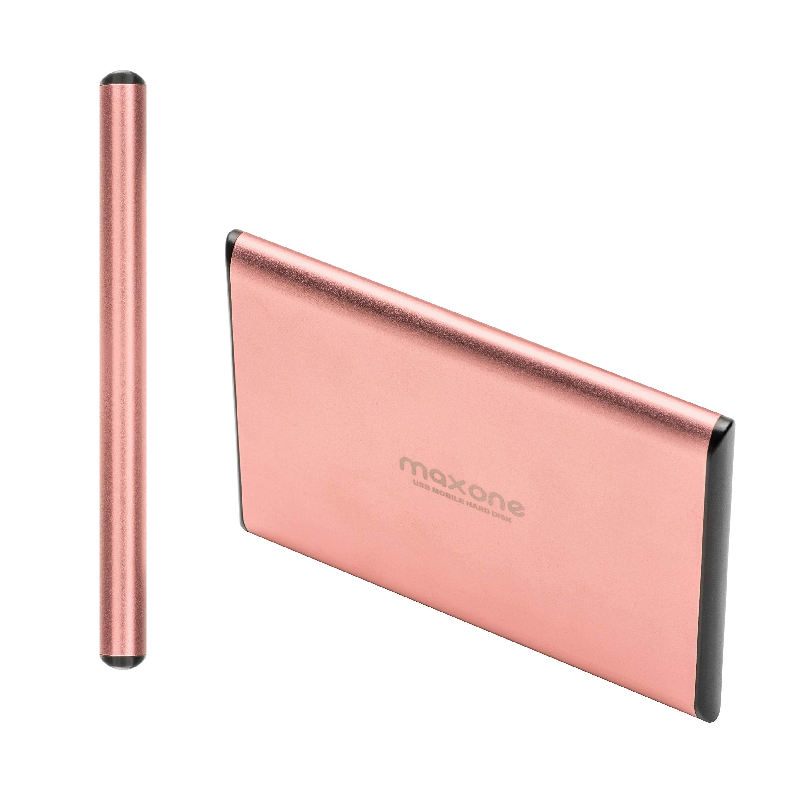 Maxone 320GB Ultra Slim Portable External Hard Drive HDD, USB 3.0, Rose Pink, Model 2519-320GPink, Compatible with PC and Laptop