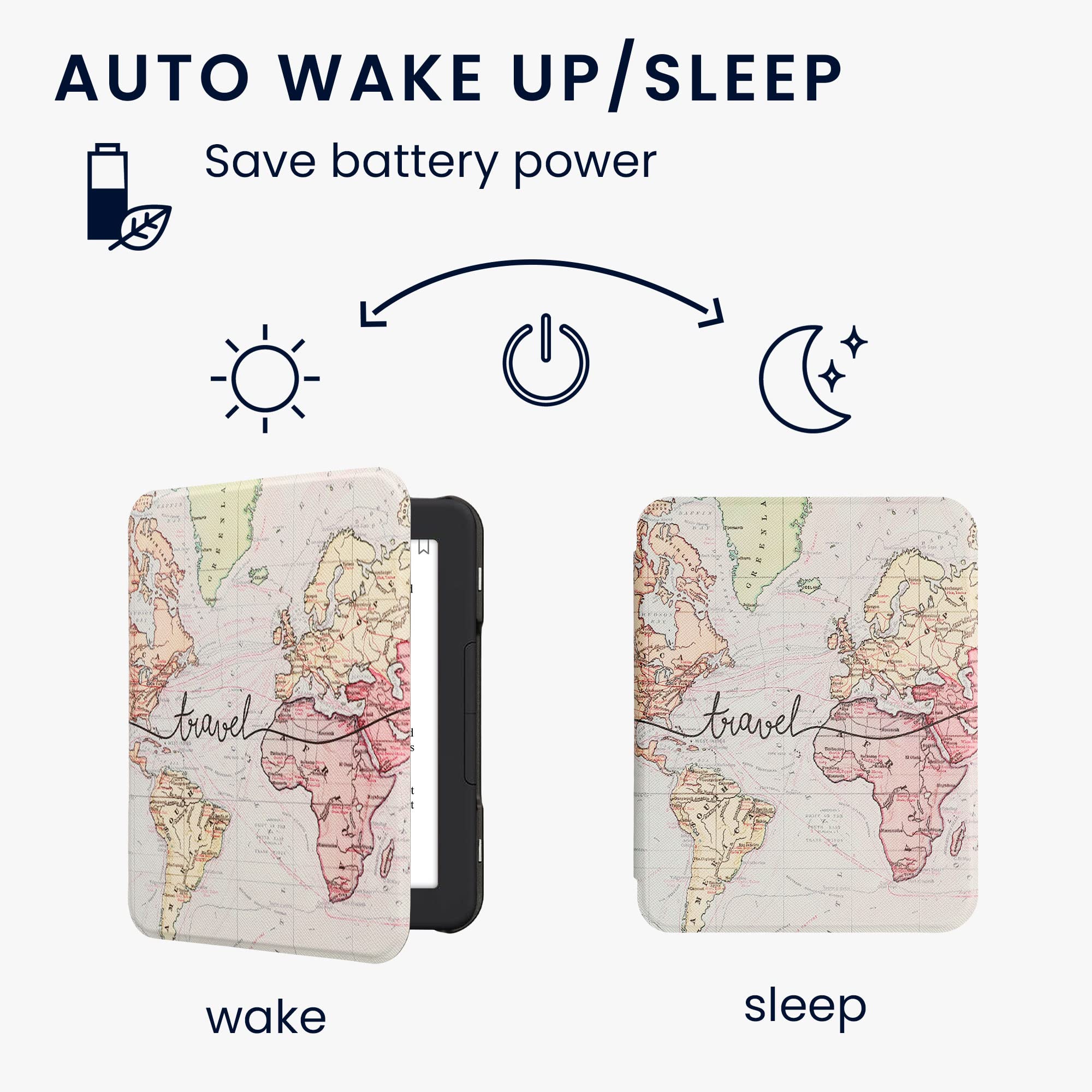 Kwmobile Case Compatible With Barnes & Noble Nook Glowlight 4 / 4E Case - Ereader Cover - Travel Black/Multicolor