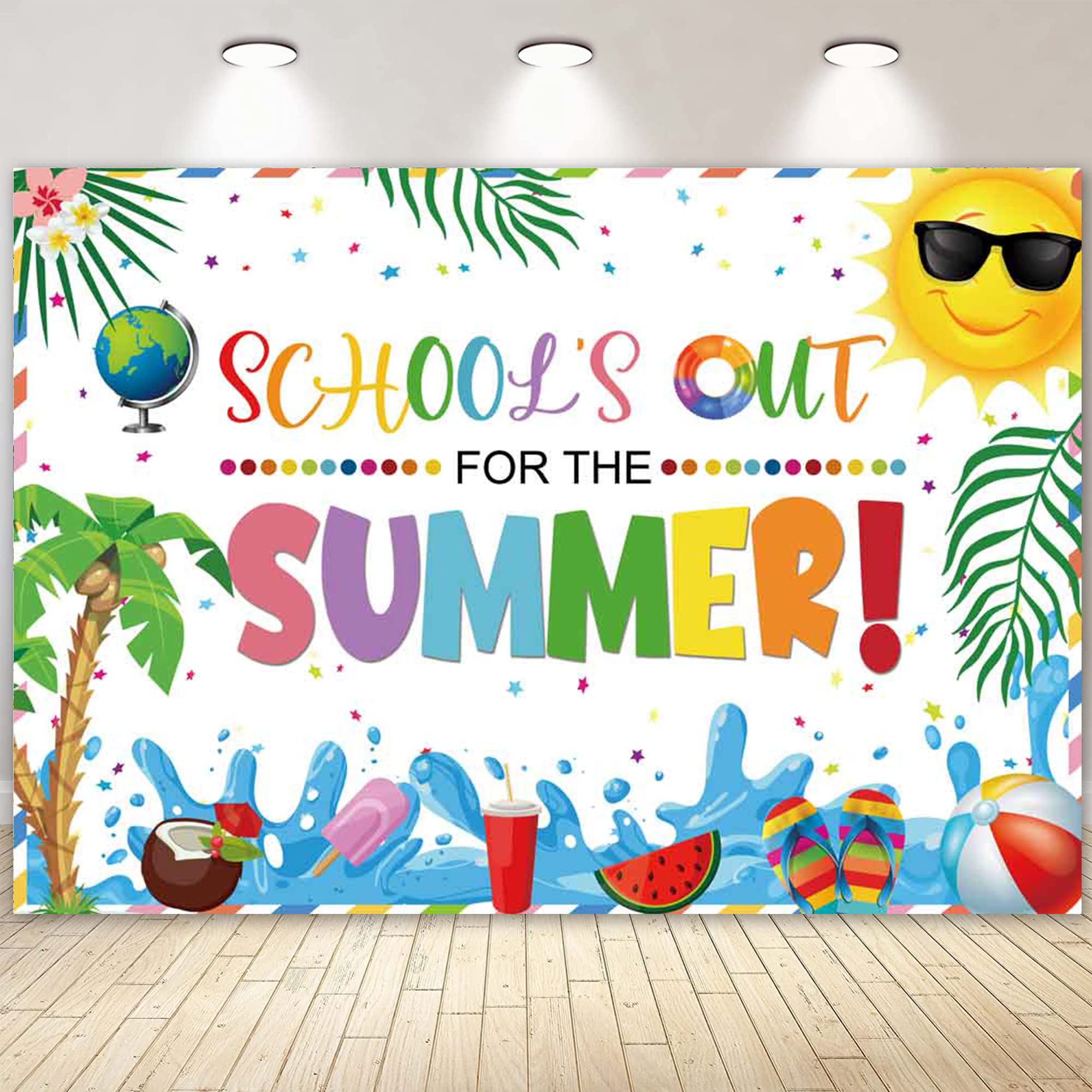 Livucee 7X5Ft Schools Out For The Summer White Banner Backdrop Decorations End Of School Year Tropical Beach Background Kinderga