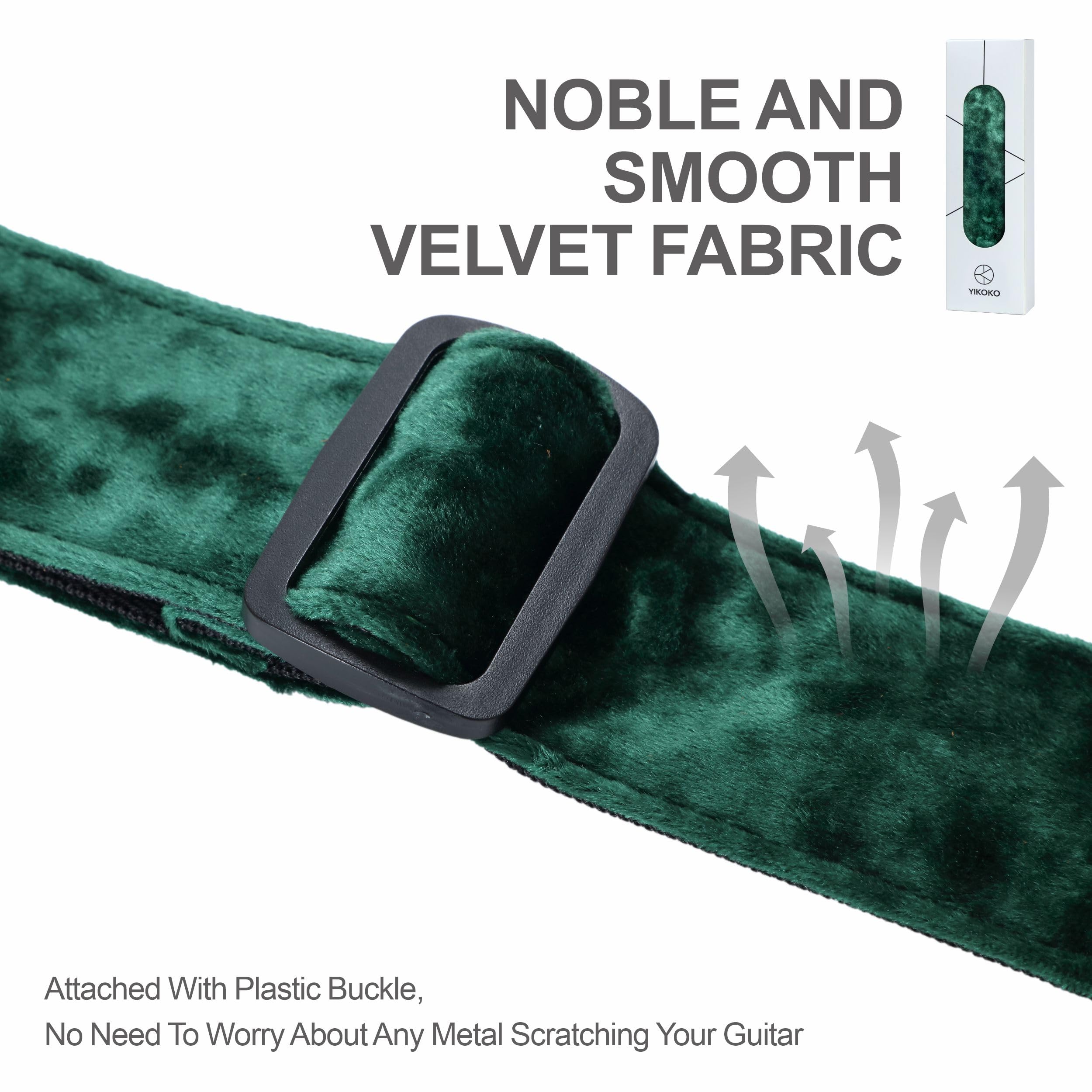 Yikoko Guitar Strap 2 Inch Velvet Guitar Straps With Full Grain Leather End, For Bass Electric And Acoustic Guitars, Free Strap