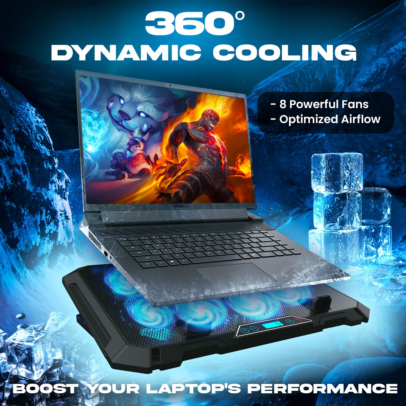 Klim V8 Gaming Laptop Cooling Pad With 8 Fans + New Version 2024 + Gaming Laptop Cooler + Stable Rgb Laptop Stand With Fan + Com