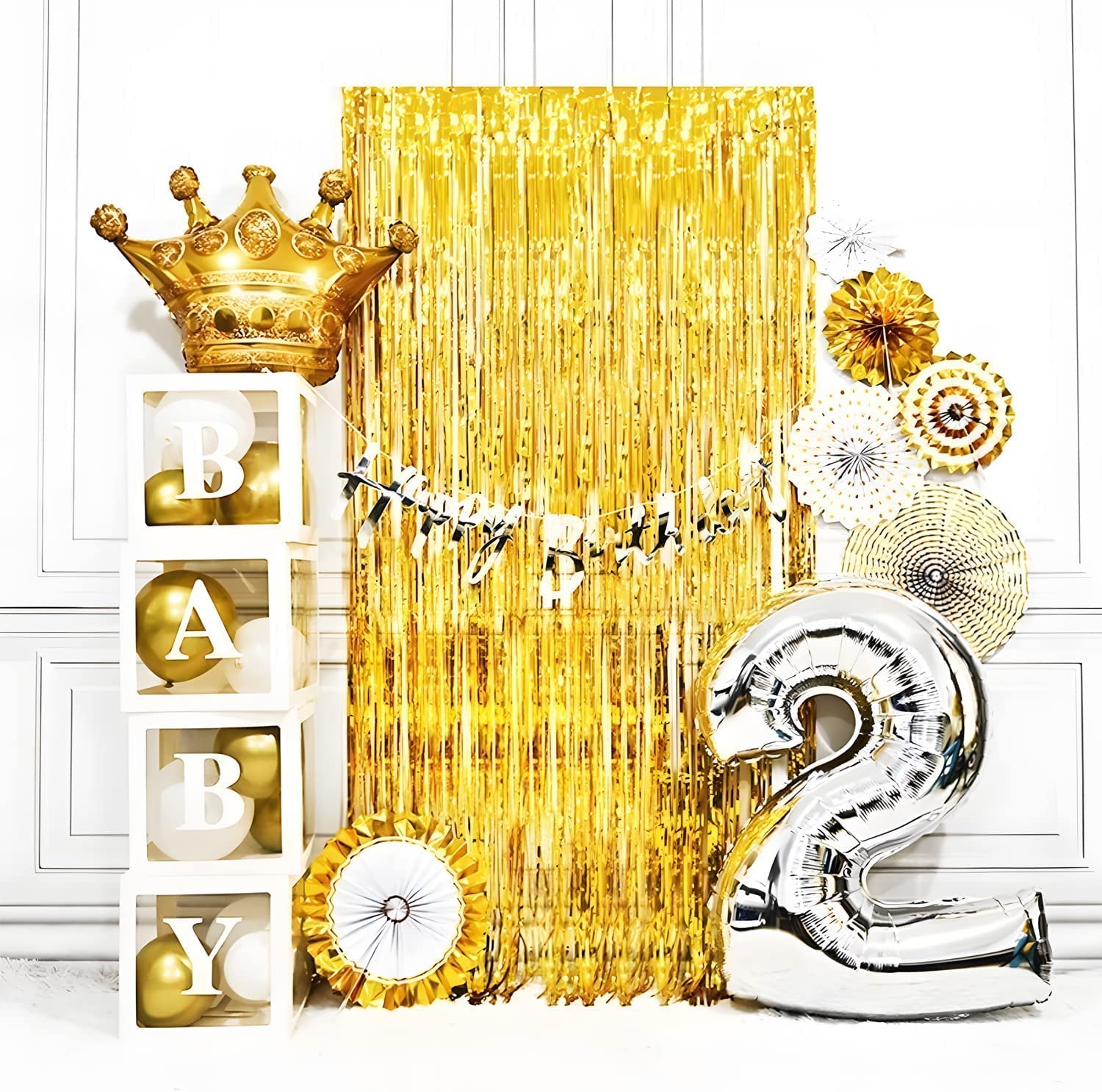 Braveshine Black Gold Foil Fringe Curtain Backdrop   2 Pack 3.2 X 8.2 Ft Metallic Tinsel Photo Booth Streamers Curtains For 50Th