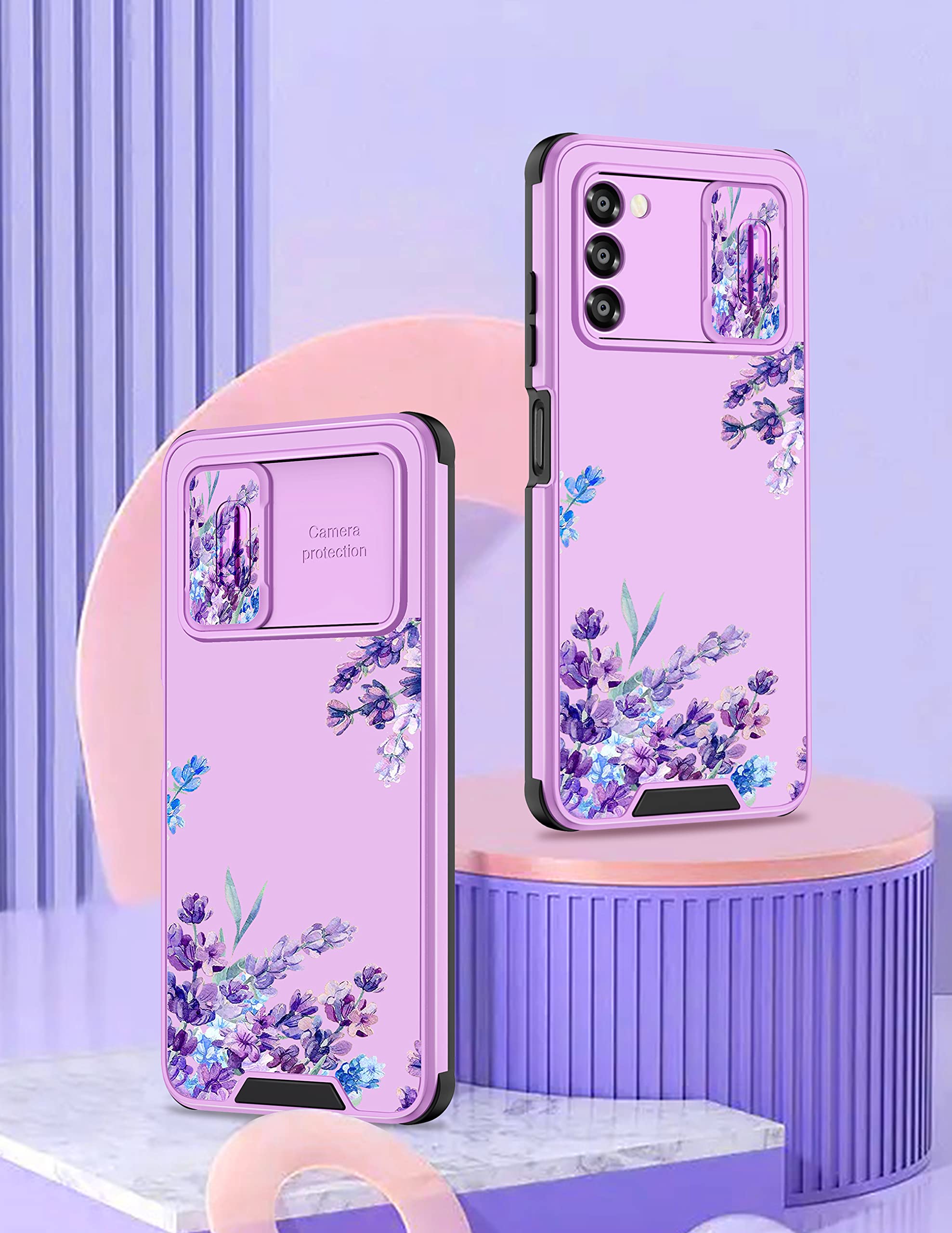 Goocrux For Samsung Galaxy A03S Case Floral Flower For Women Girls Pretty Girly Lavender Phone Cover Cute Purple Flowers Design