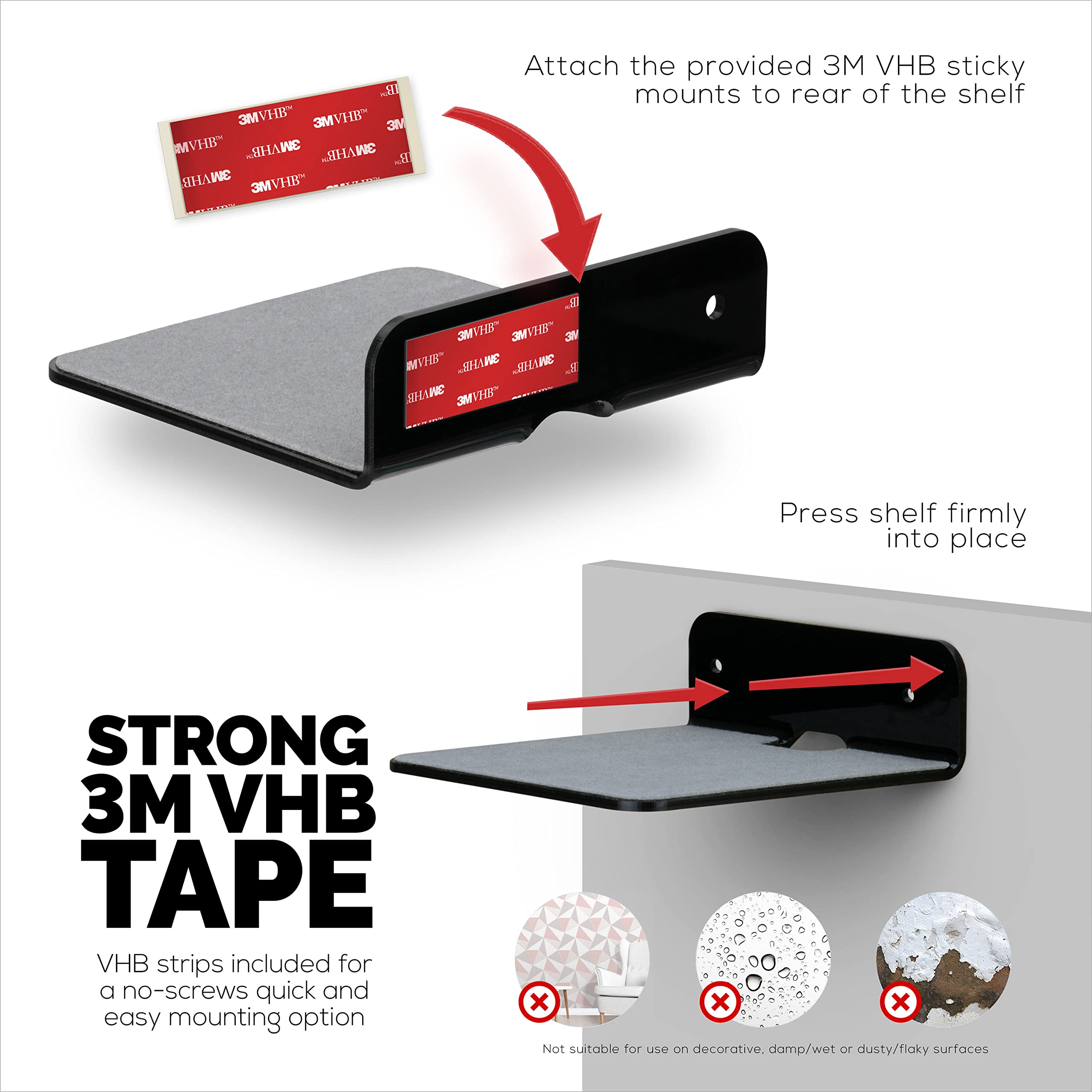 Brainwavz 2-Pack 4    Small Floating Shelf Bluetooth Speaker Stand, Adhesive & Screw Wall Mount, Anti Slip, For Cameras, Baby Mo