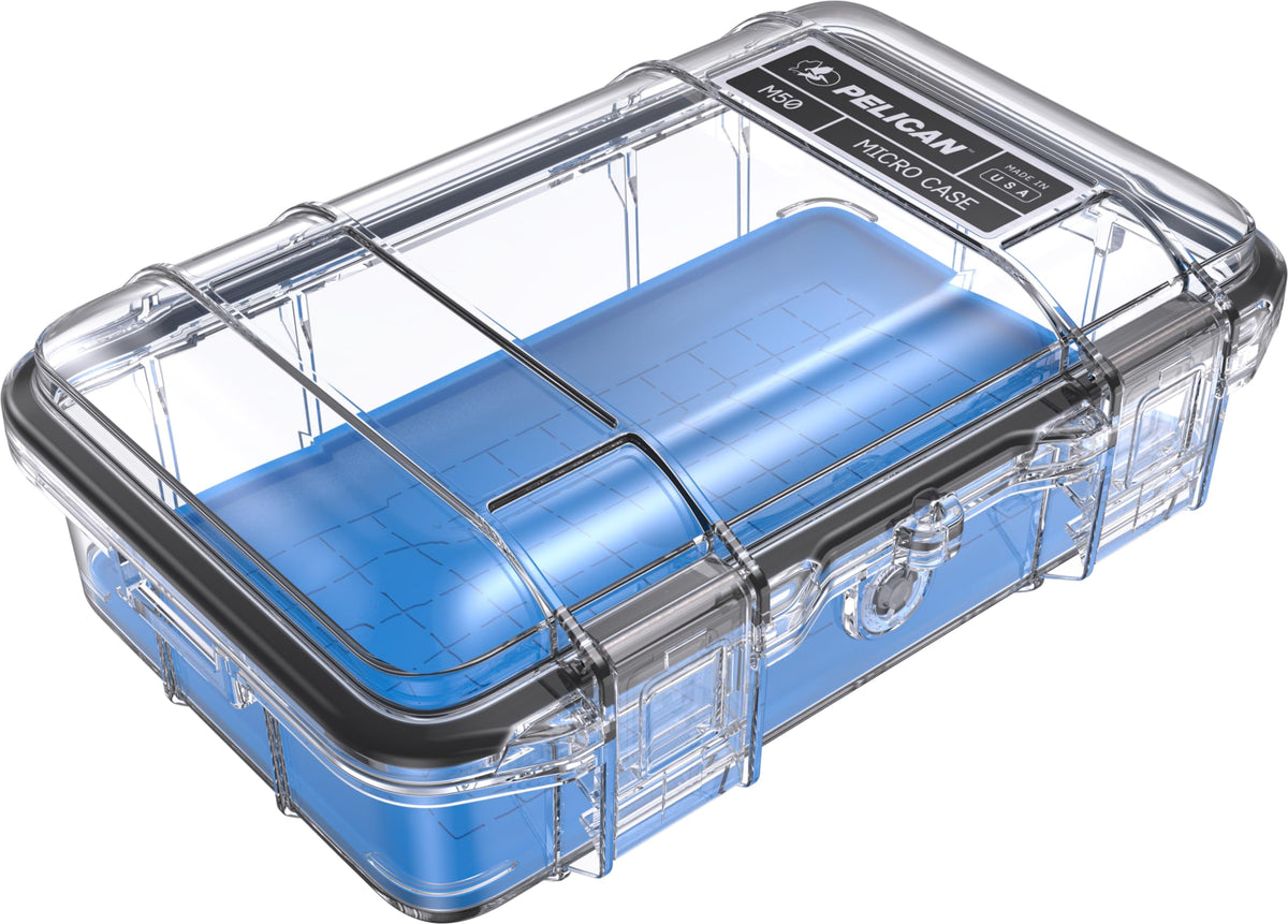 Pelican M50 Micro Case - Waterproof Case (Dry Box, Field Box) for iPhone, GoPro, Camera, Camping, Fishing, Hiking, Kayak, Beach and More (Blue/Clear)