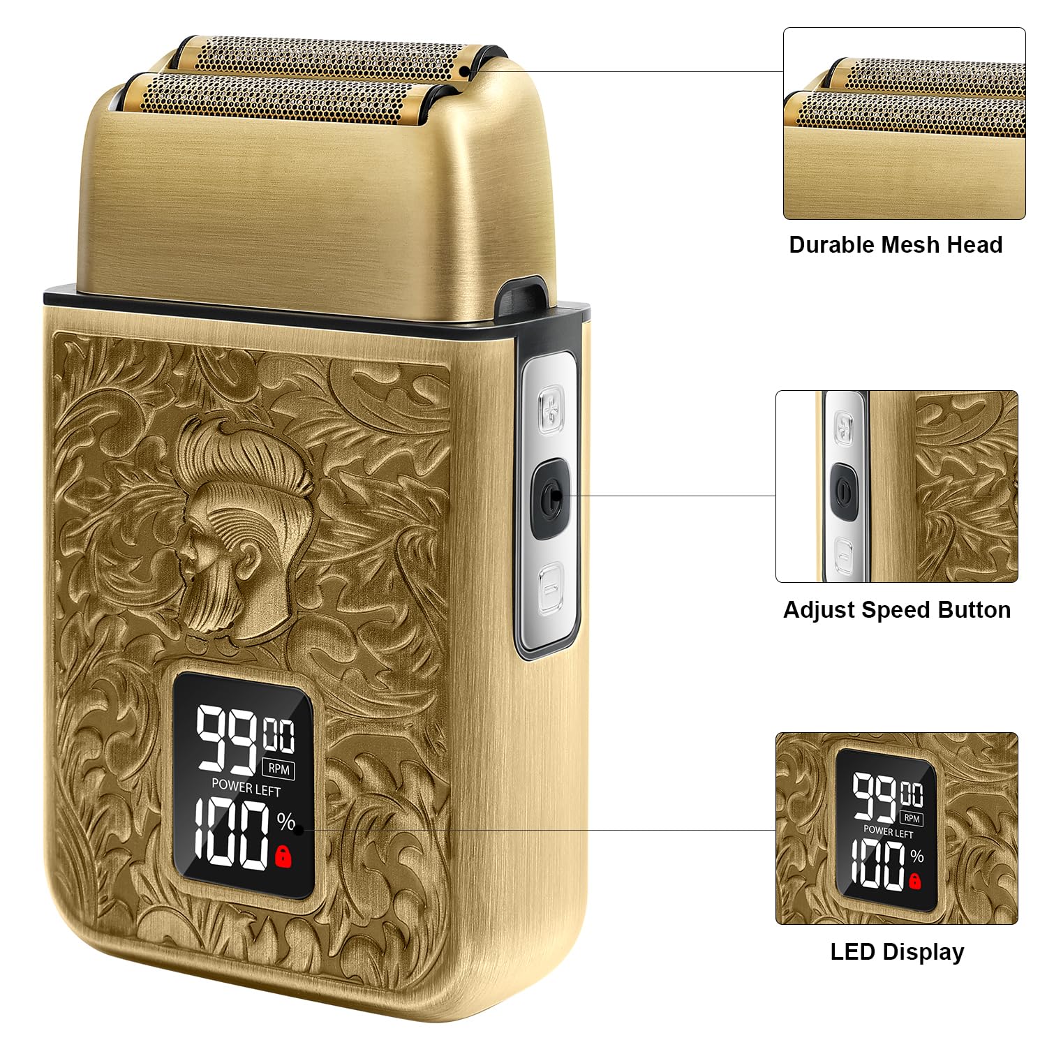 Gec Shavers For Bald Men, Foil Shaver With 3 Adjustable Speeds, Rechargeable Shaver Trimmer With Led Display For Face Barber Sup