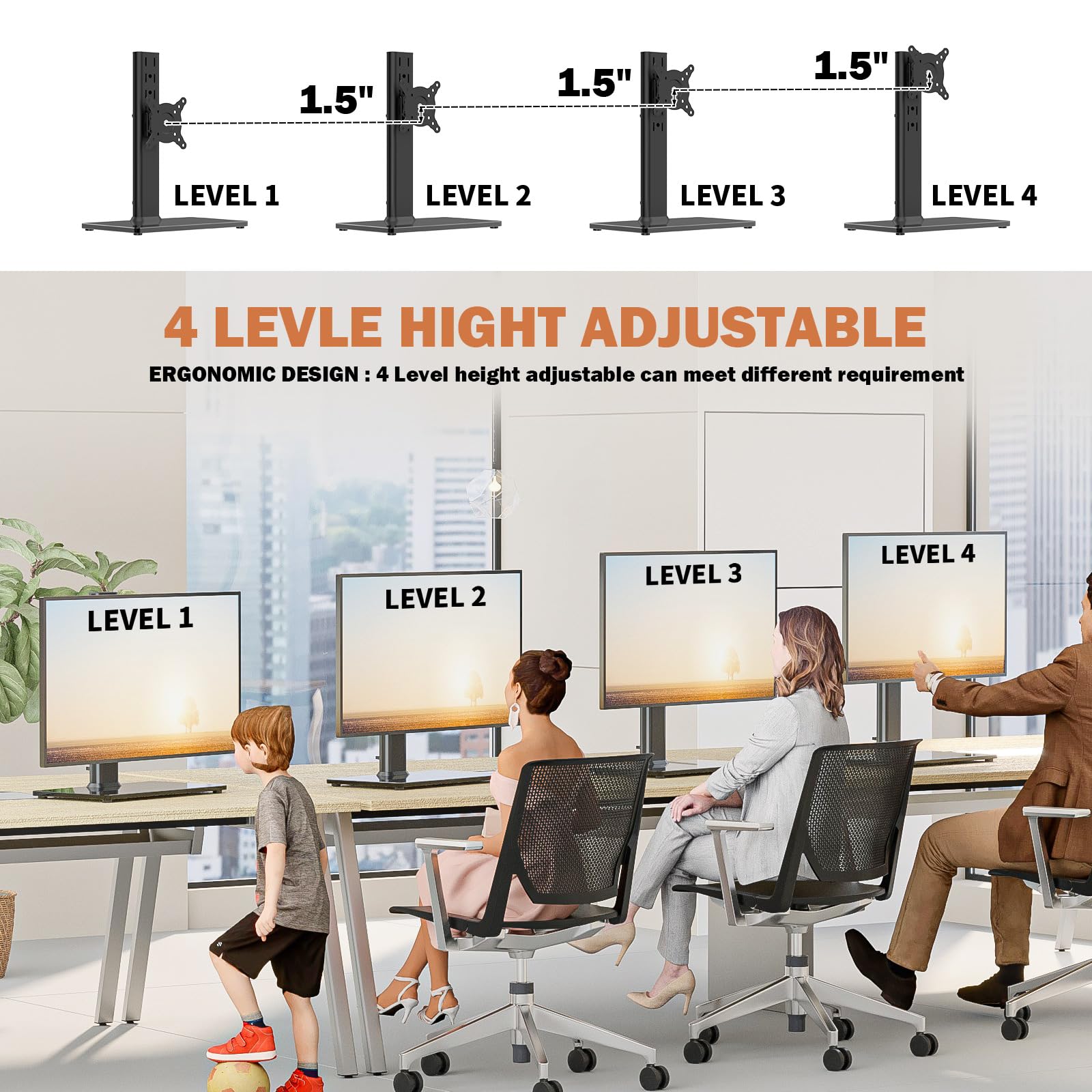 Single Lcd Computer Monitor Free Standing Desk Stand Mount Riser For 13 Inch To 32 Inch Screen With Swivel, Height Adjustable, R