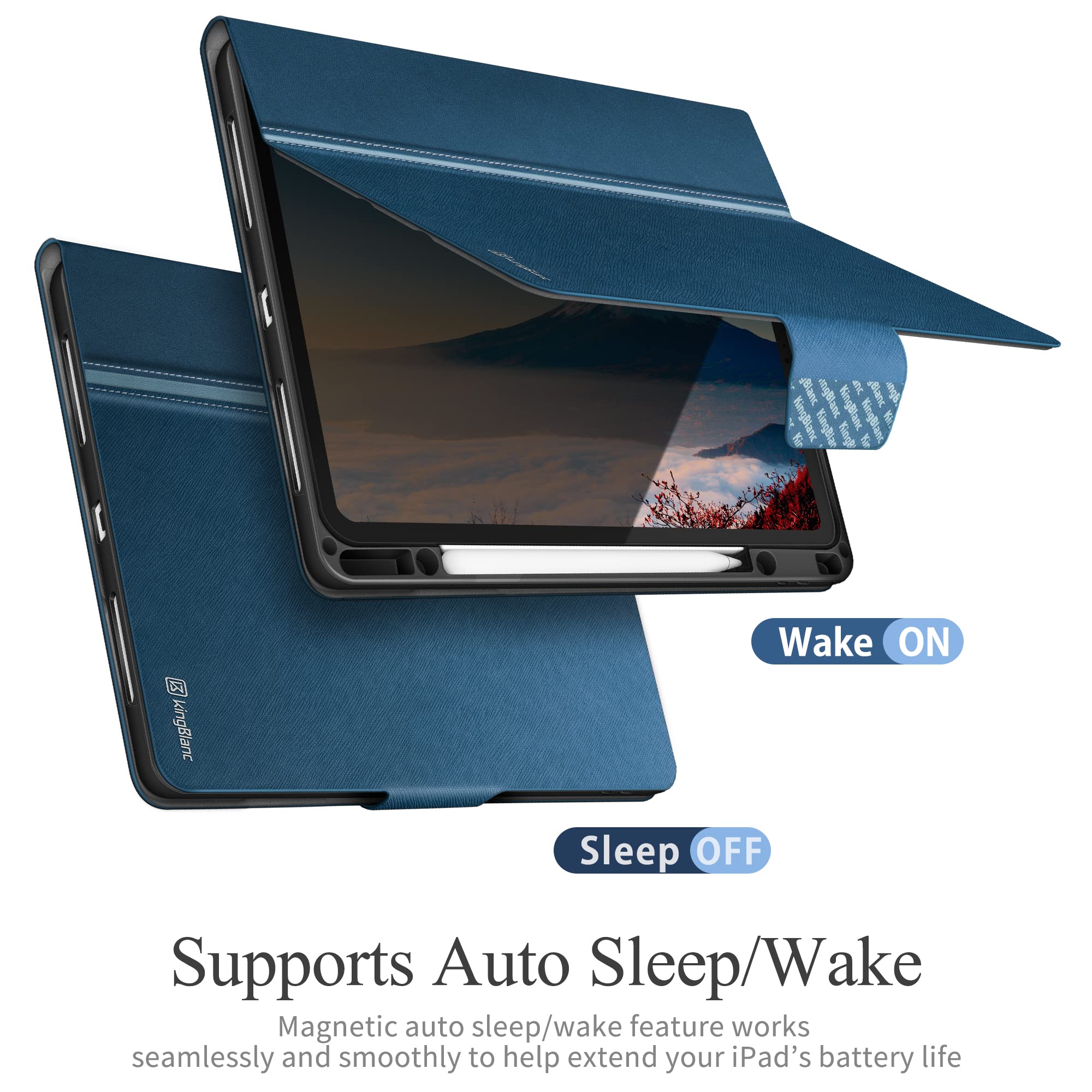 Kingblanc Case For Ipad Pro 12.9 Case 6Th/5Th/4Th/3Rd Generation (2022/2021/2020) With Pencil Holder, Pu Leather Smart Stand Cov