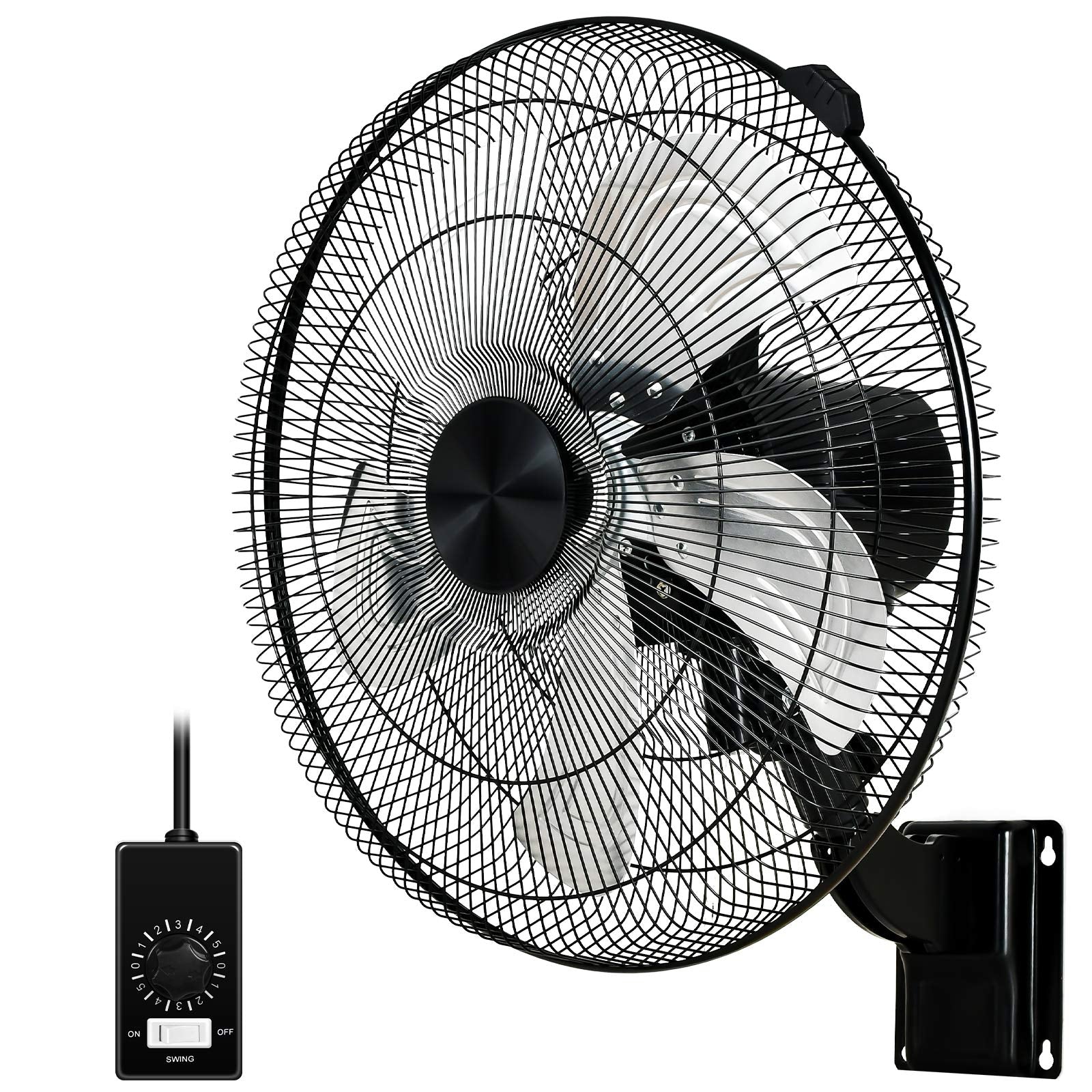 Simple Deluxe 18 Inch Household Commercial Wall Mount Fan 90 Degree Horizontal Oscillation, 5 Speed Settings 1 Pack,Black