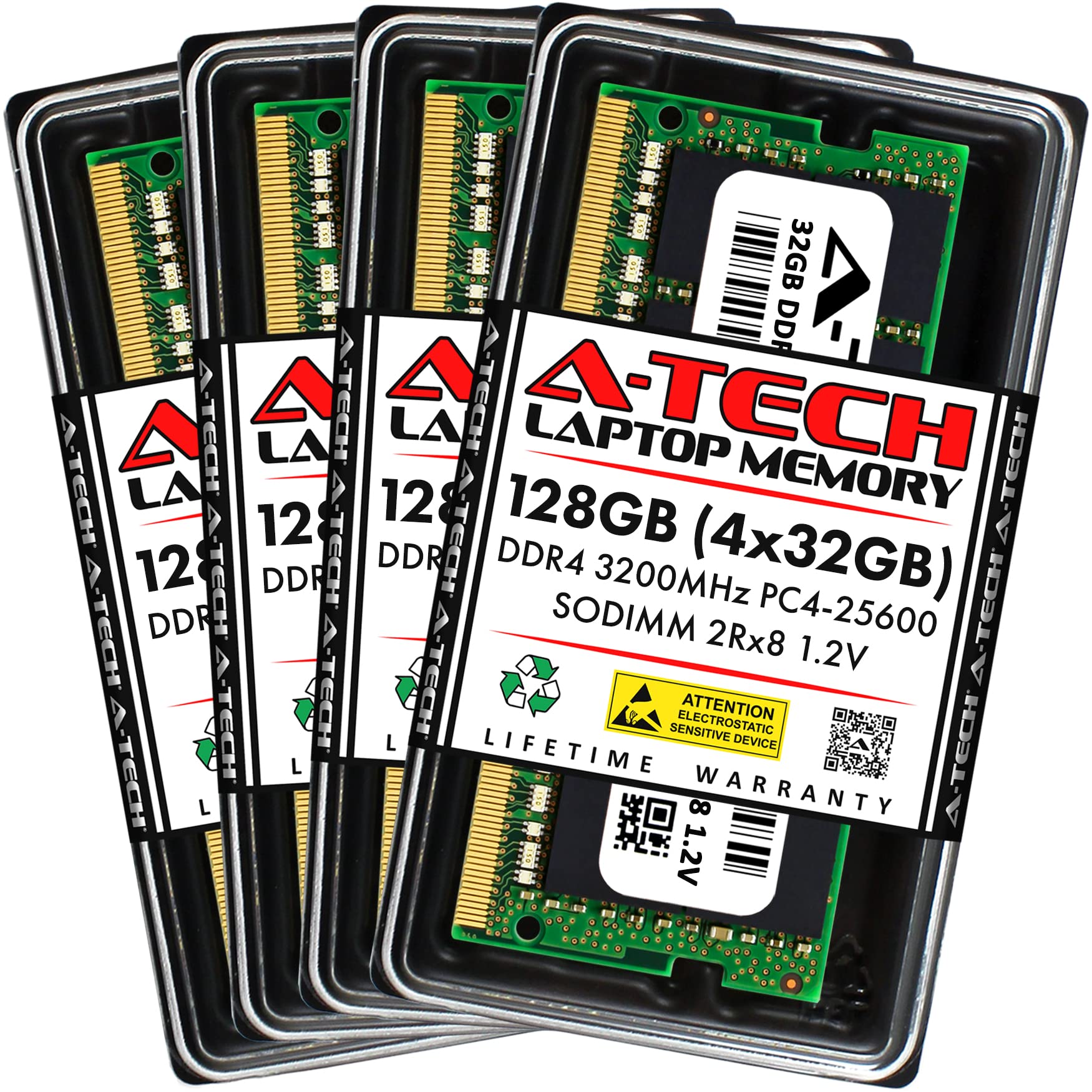 A Tech 128Gb (4X32Gb) Ddr4 3200 Mhz Sodimm Pc4 25600 (Pc4 3200Aa) Cl22 2Rx8 Non Ecc Laptop Ram Memory Modules