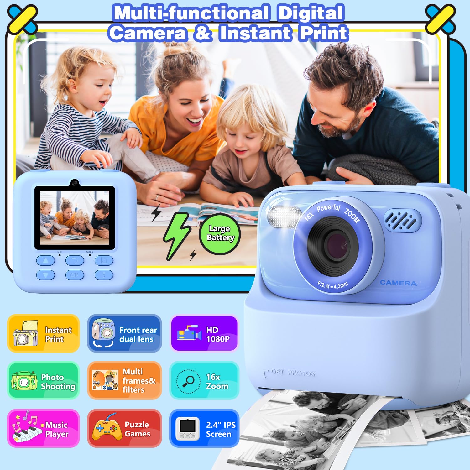 Masterbee Kids Camera Instant Print Photo, Birthday Gifts For Girls And Boys, Kids Digital Camera Toys, 1080P Hd Video, 3 4 5 6