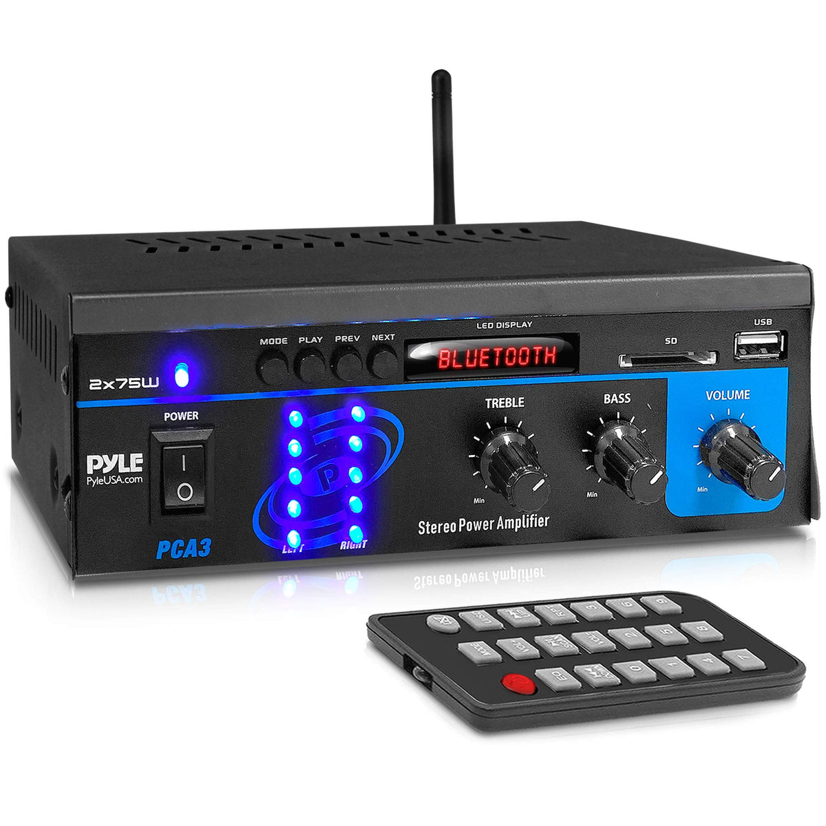 Pyle Home Home Audio Power Amplifier System   2X75W Mini Dual Channel Sound Stereo Receiver Box W/ Led   For Amplified Speakers,