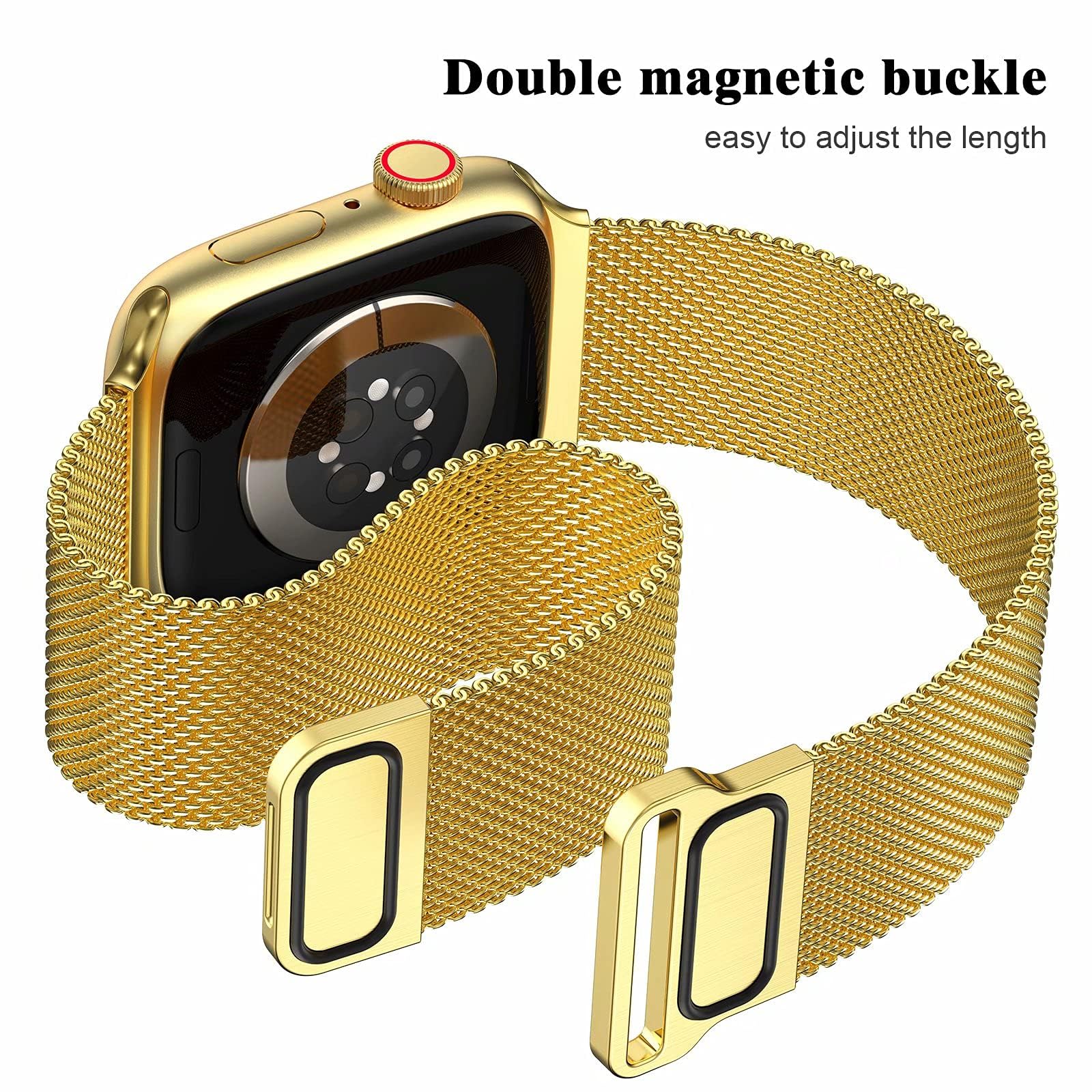 Geoumy Metal Magnetic Bands Compatible For Apple Watch Band Series 10 42Mm With Case, Stainless Steel Milanese Mesh Loop Replace