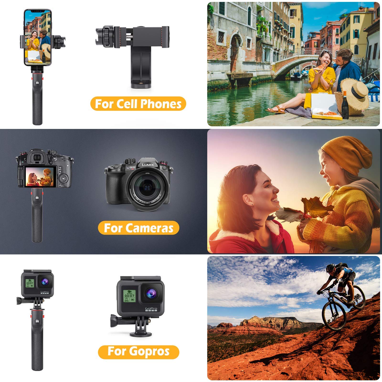 Zeadio Smartphone Stabilizer, Vlogging Hand Grip Video Holder Rig Handle Travel Selfie Stick With Clamp Mount And Wireless Remot
