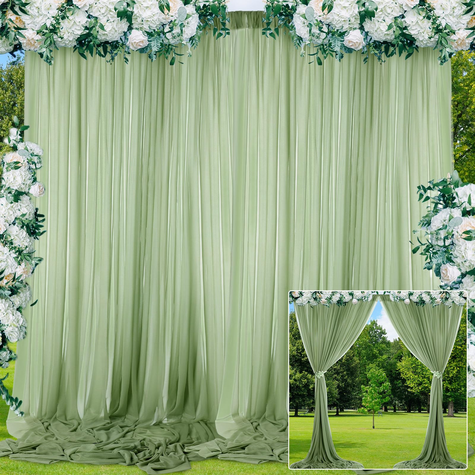 Bbto 2 Panels Sage Green Backdrop Curtain 5Ft X 10Ft Polyester Wrinkle Free Green Photo Curtains Drapes Fabric Decoration For We
