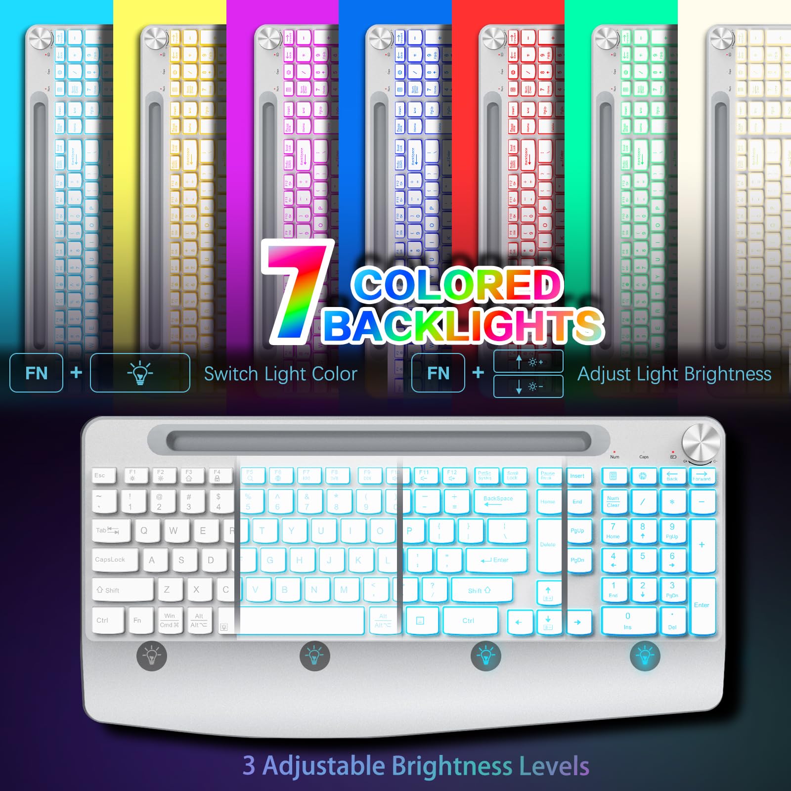 Joyaccess Wirless Keyboard And Mouse, Ergonomic Wireless Backlit Keybaord With Phone Holder,Rechargeable Wireless Keyboard Mouse