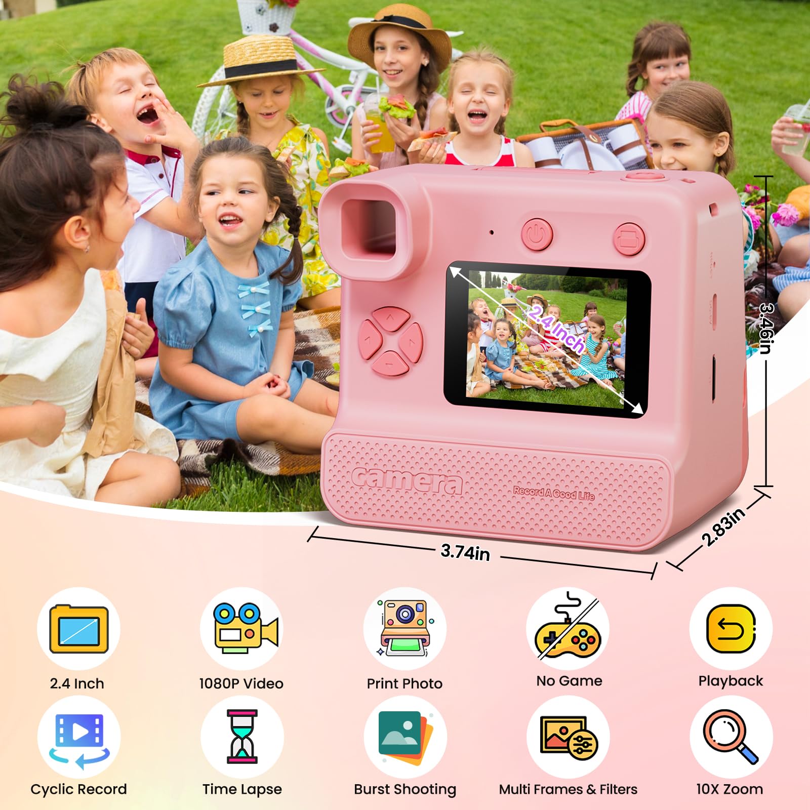 Instant Print Camera For Kids, 1080P Kids Instant Cameras,Hd Selfie Digital Video Cameras Toddler 3 Rolls Print Paper & 32G Card