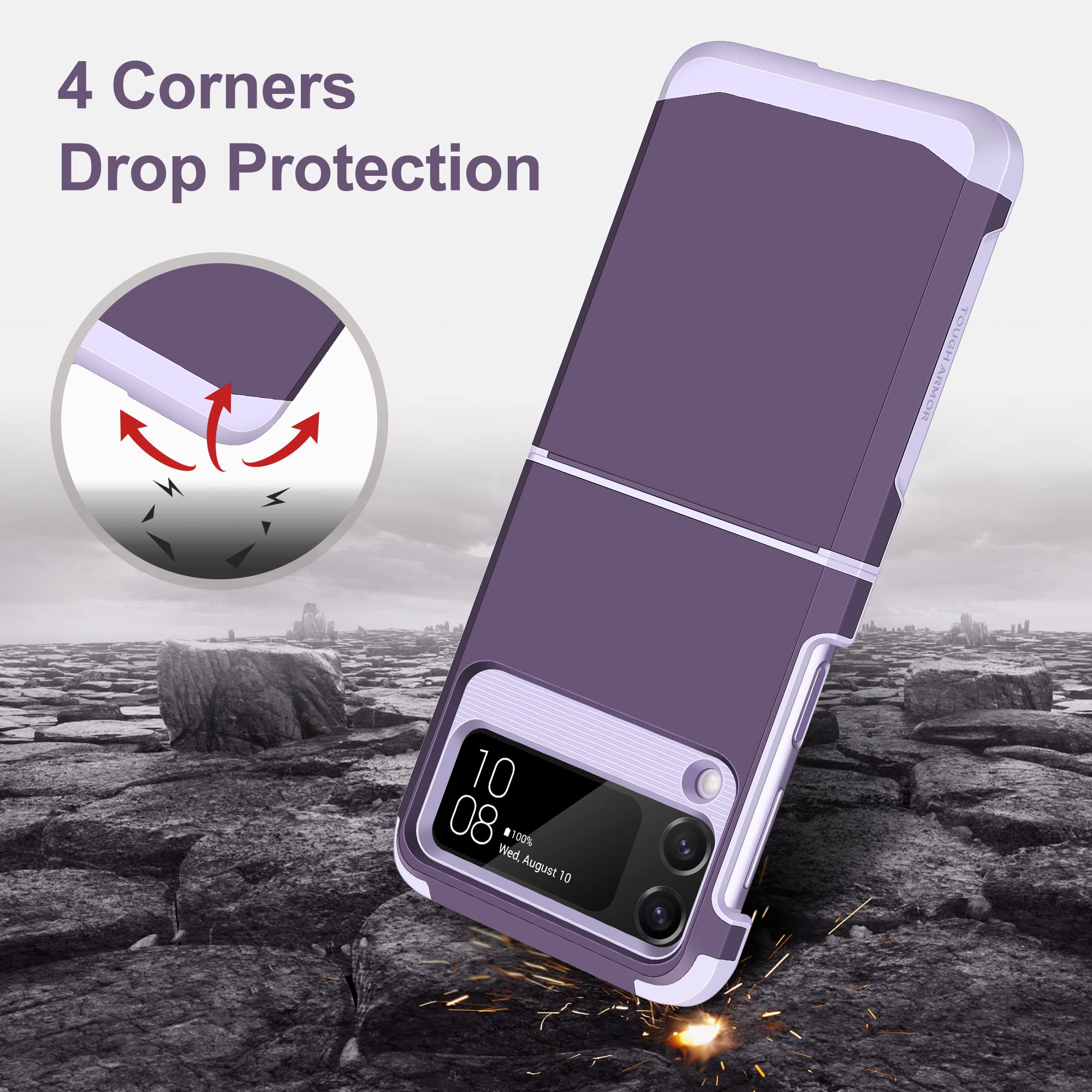 Samonpow For Samsung Galaxy Z Flip 3 Case, Z Flip 3 Case With Upgraded Hinge Protection Dual Layer Hard Pc Soft Tpu Bumper Full