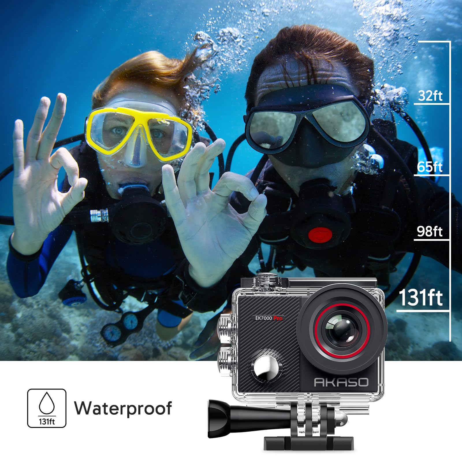 Akaso Ek7000 Pro 4K30Fps Action Camera With 256Gb Microsdxc U3 Card Accessories Kit Bundle, 20Mp Ultra Hd 131Ft Waterproof Under