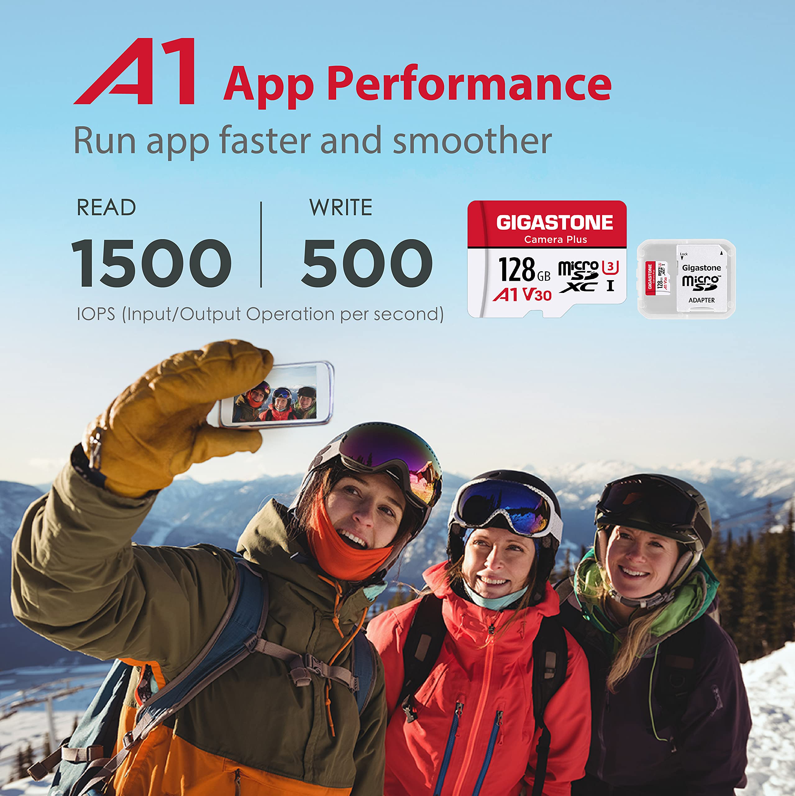 Gigastone 128GB Camera Plus Series Memory Card, Read Speed up to 100MB/s. Ideal for Full HD Video Gopro Drone Android Camera, A1 Micro SDXC Card with Mini Case and SD Adapter.