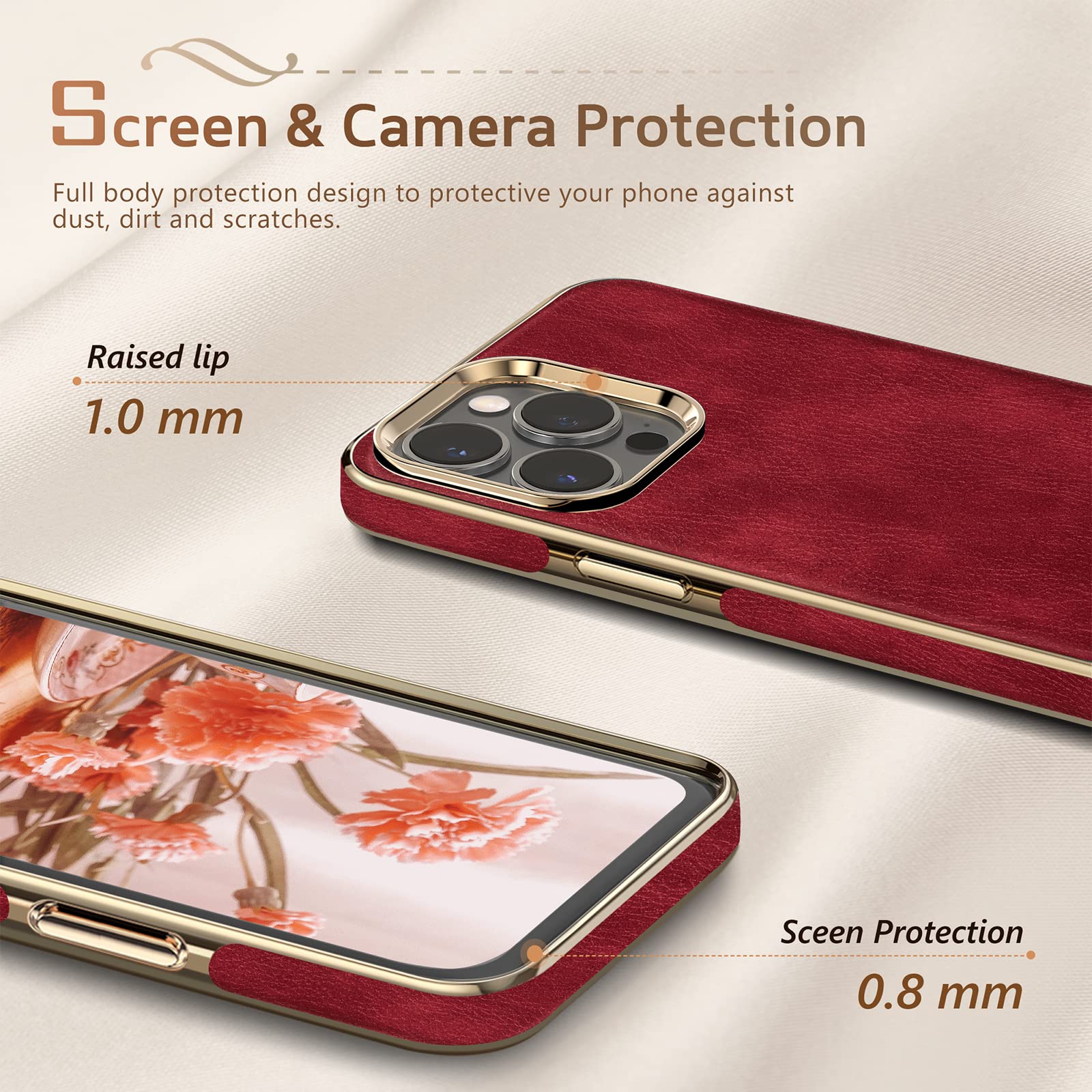 LOHASIC Phone Case for iPhone 14 Pro Slim Faux Leather Red 6.1 inch