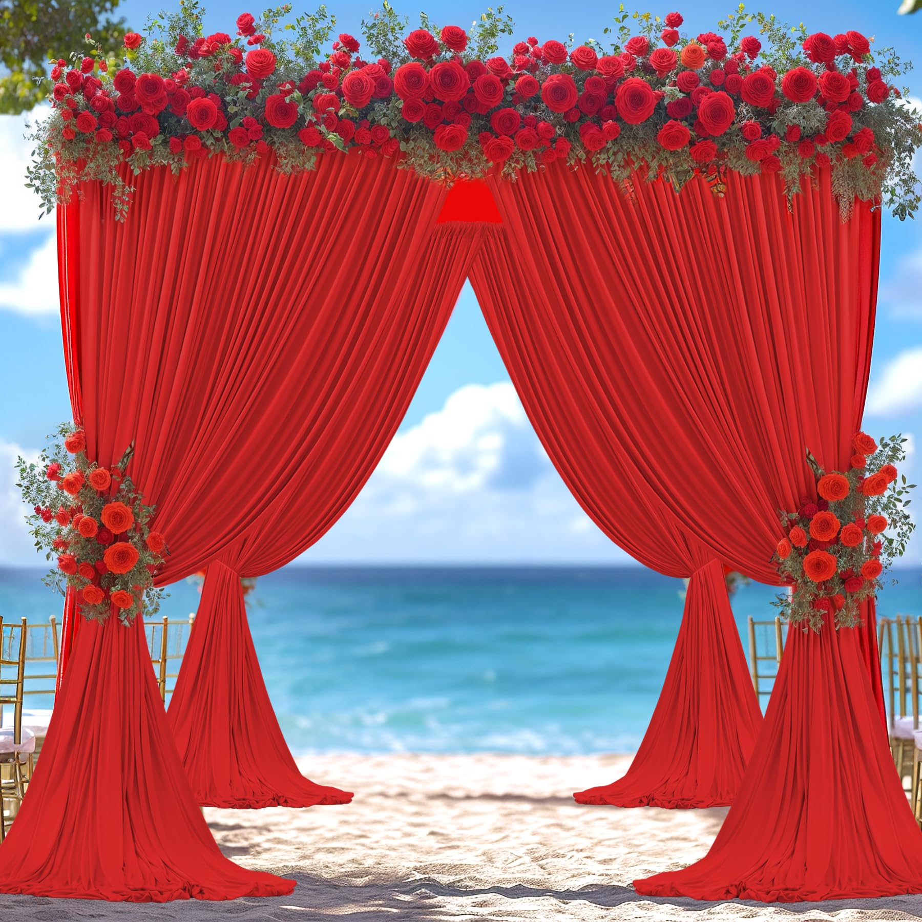 4 Panels Red Backdrop Curtain For Parties Wedding Wrinkle Free Red Photo Curtains Backdrop Drapes Fabric Decoration For Birthday