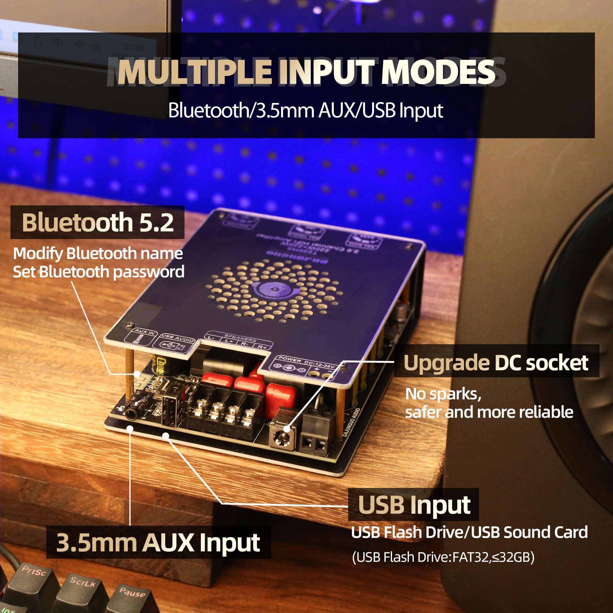 T220Hs Power Amplifier Board With Subwoofer 2.0 Channel 220W  2, 12V 36V Audio Power Amplifier Module With Treble And Bass Contr