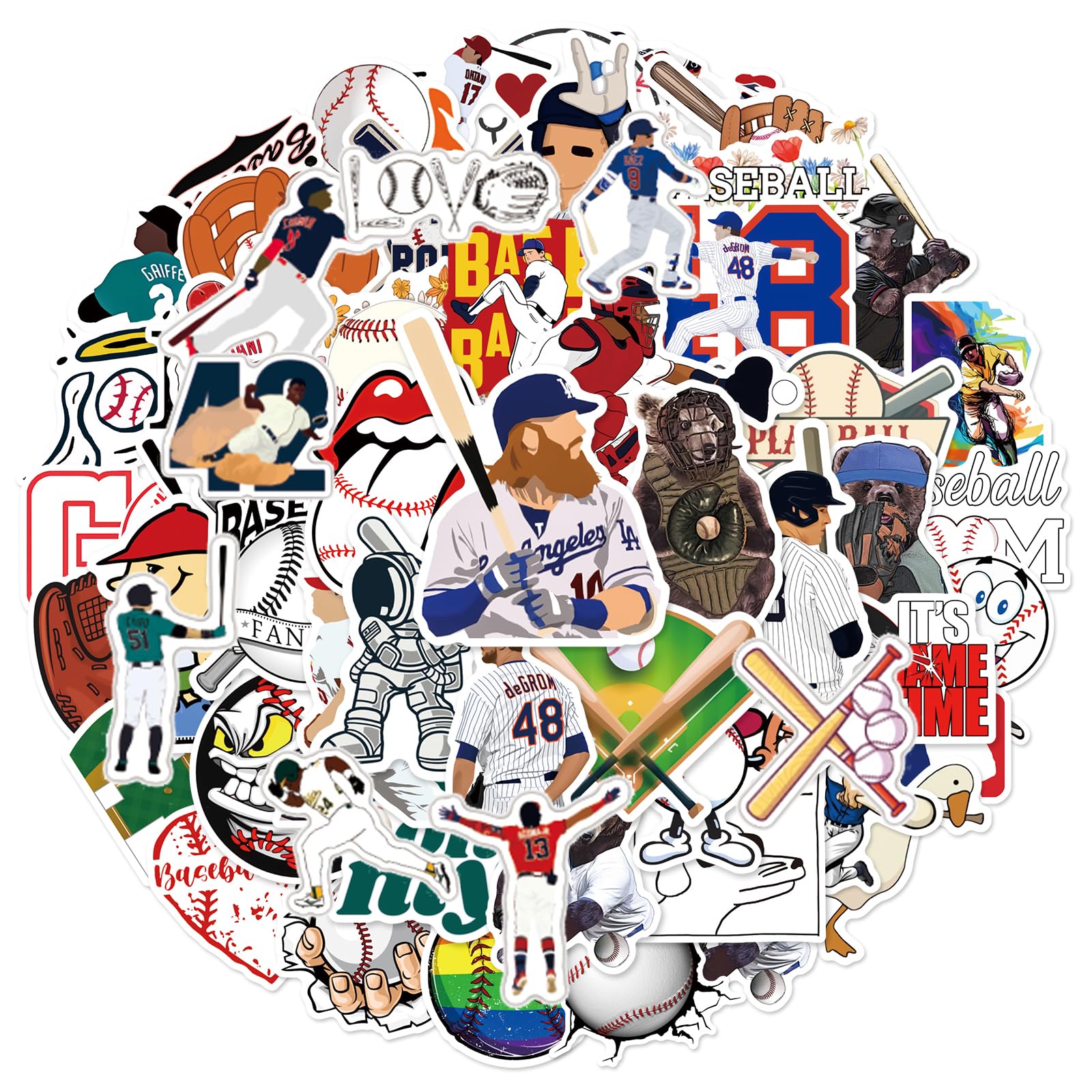 Prstincol 100Pcs Baseball Stickers, Waterproof Vinyl Baseball Tattoos For Kids Teens Boys Adults, Sports Decals For Snowboard La