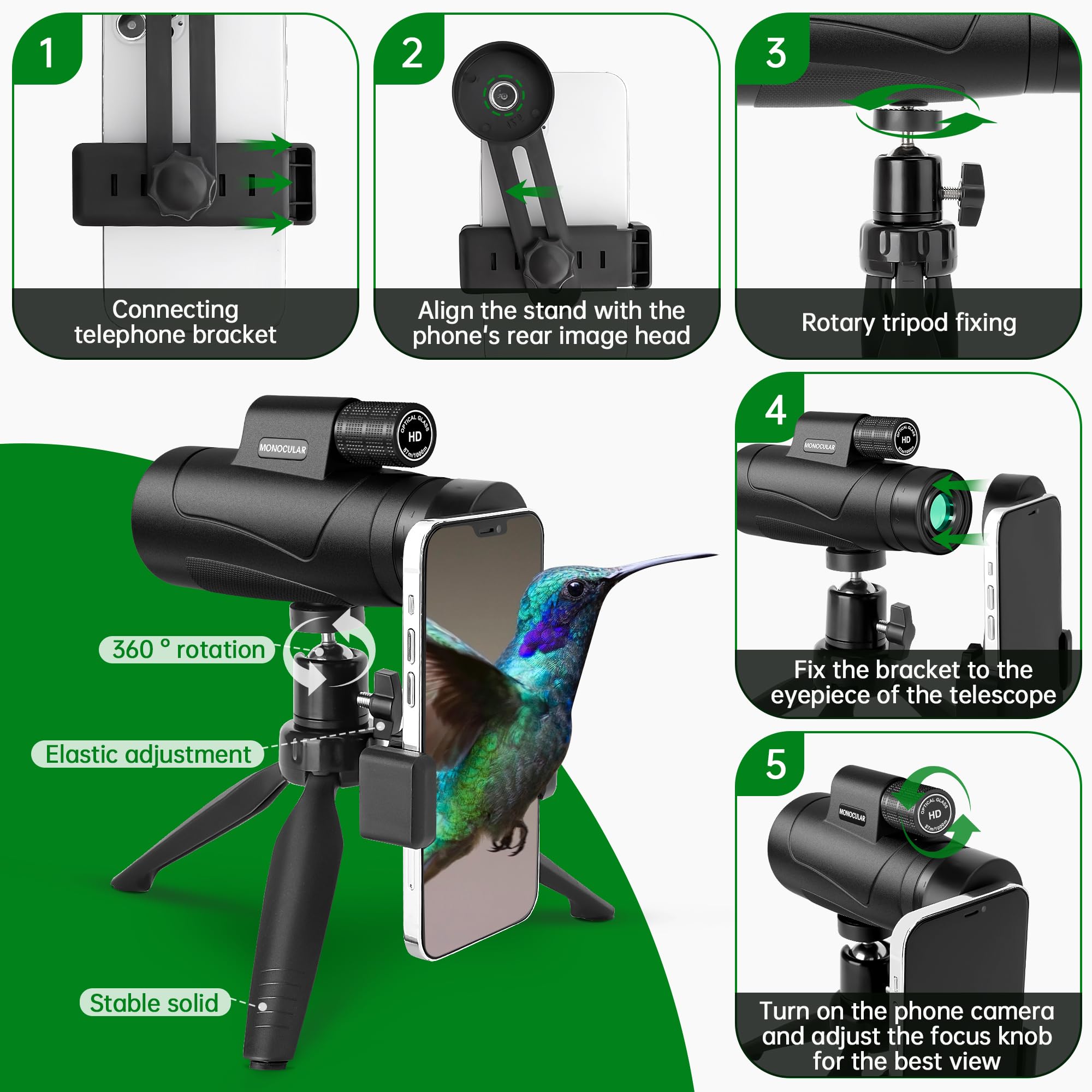 2025 Update - 80X100 Monocular Telescope High Powered For Smartphone High Definition Monoculars For Adults With Adapter/Tripod F