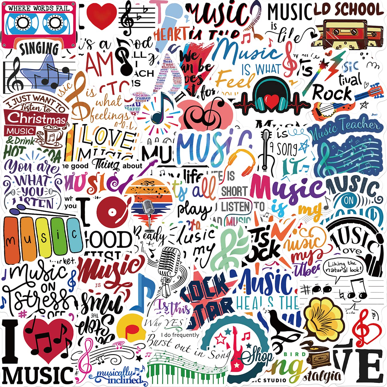 50Pcs Love Music Stickers, Trendy Musical Symbol Stickers Decals For Guitar Laptop Water Bottle Phone Scrapbook, Cute Waterproof