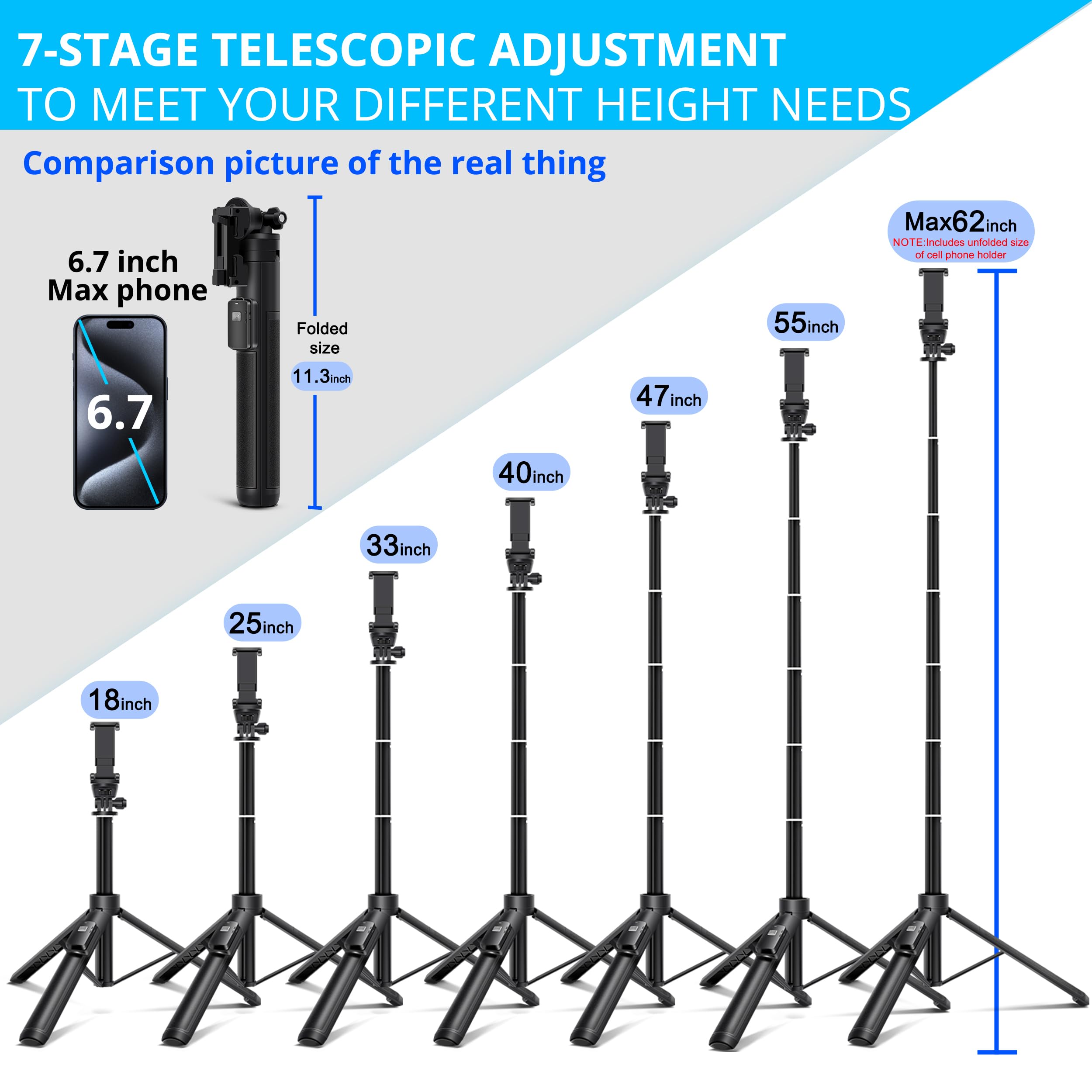 Selfie Stick, 40 Inch Extendable Selfie Stick Tripod,Phone Tripod With Wireless Remote Shutter Compatible With Iphone 13 12 11 P
