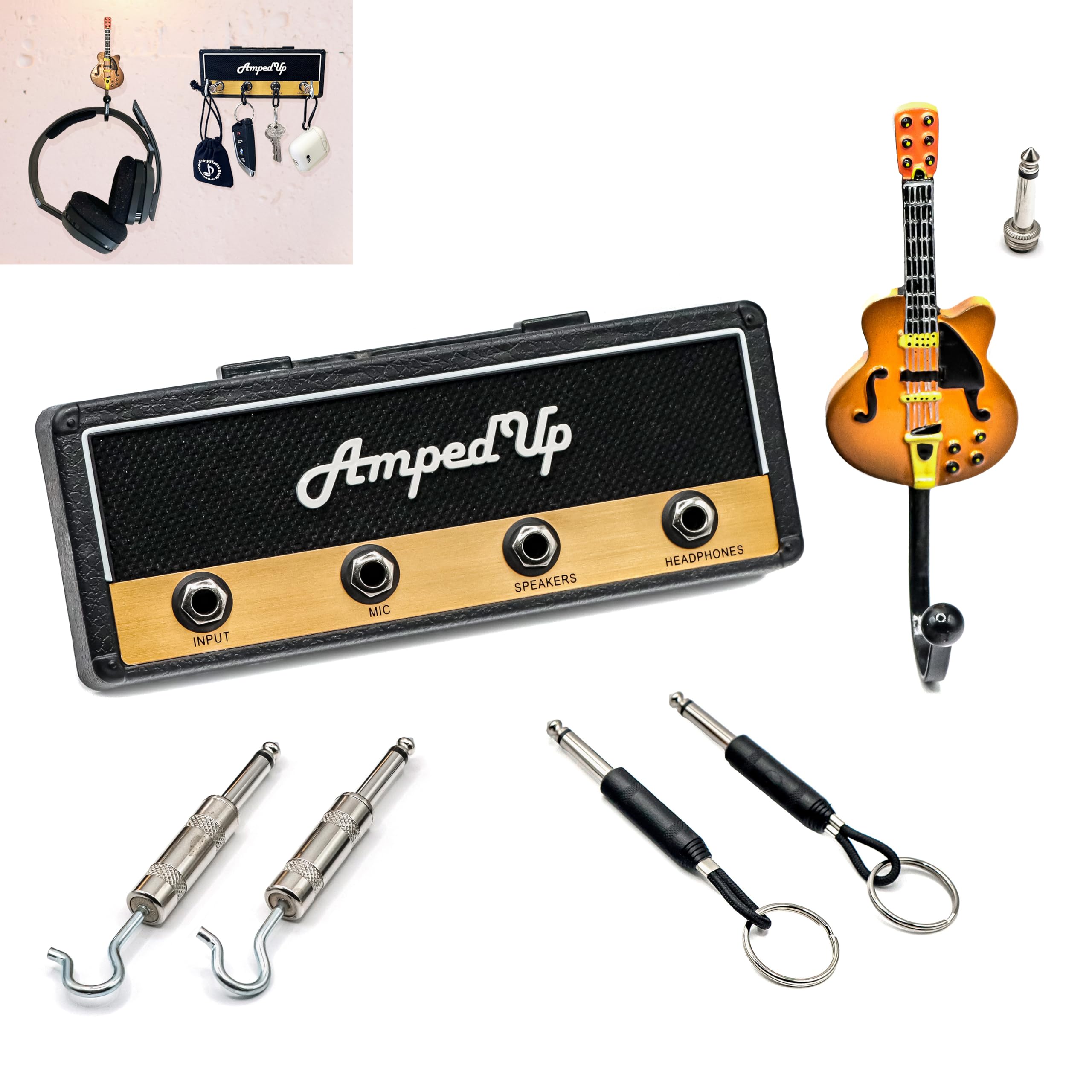 Pick A Palooza: Wall Mounted Guitar Amplifier Style Key Hanger And Key Chain Holder, Speaker Style With Acoustic Guitar Coat Hoo
