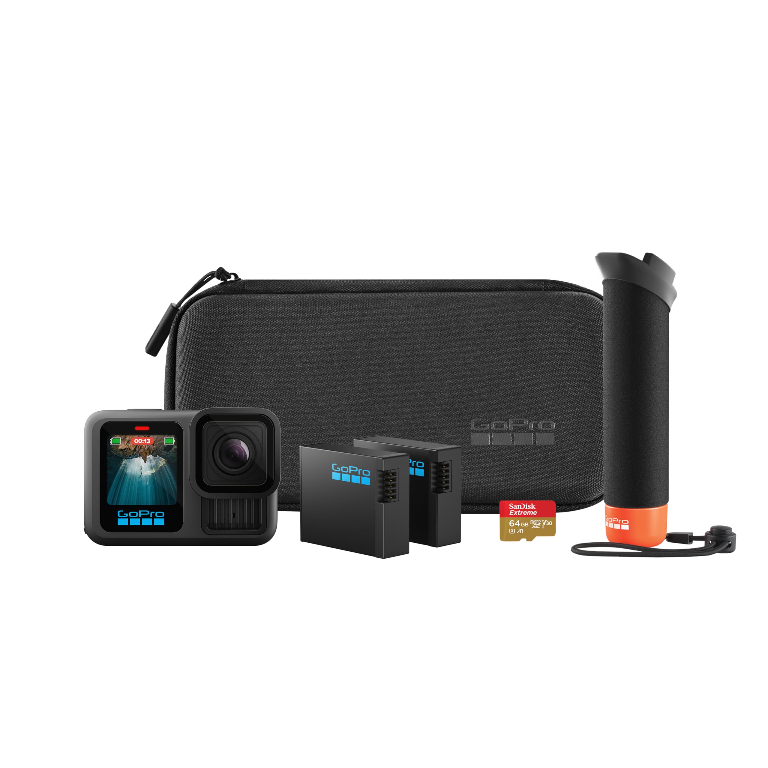 Gopro Hero13 Black Accessory Bundle   Includes The Handler, 2 Enduro Batteries, 2 Curved Adhesive Mounts, 64Gb Sandisk Microsd C