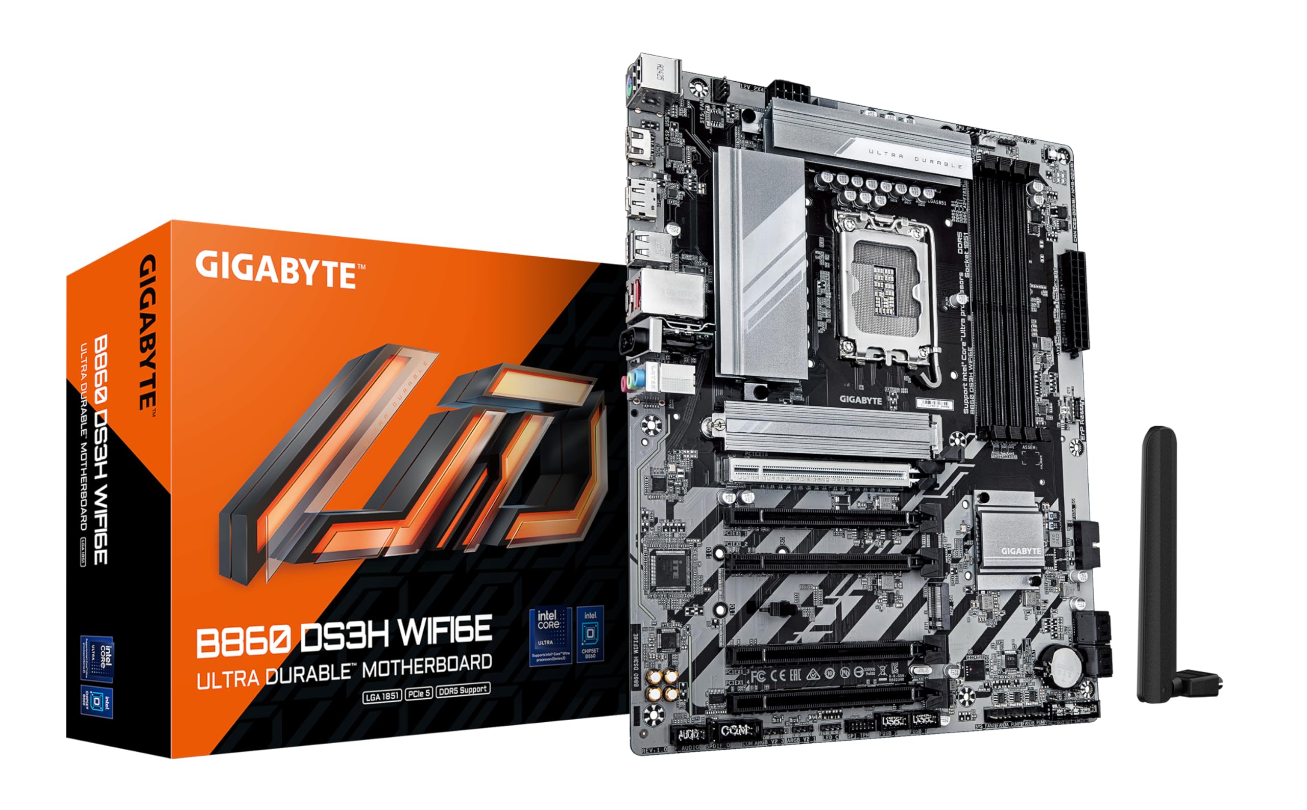 GIGABYTE B860 DS3H WIFI6E Motherboard - Intel Core Ultra Series CPUs, 8+1+2+2 Phases VRM, up to 9066MHz DDR5, 1xPCIe 5.0 + 1xPCI