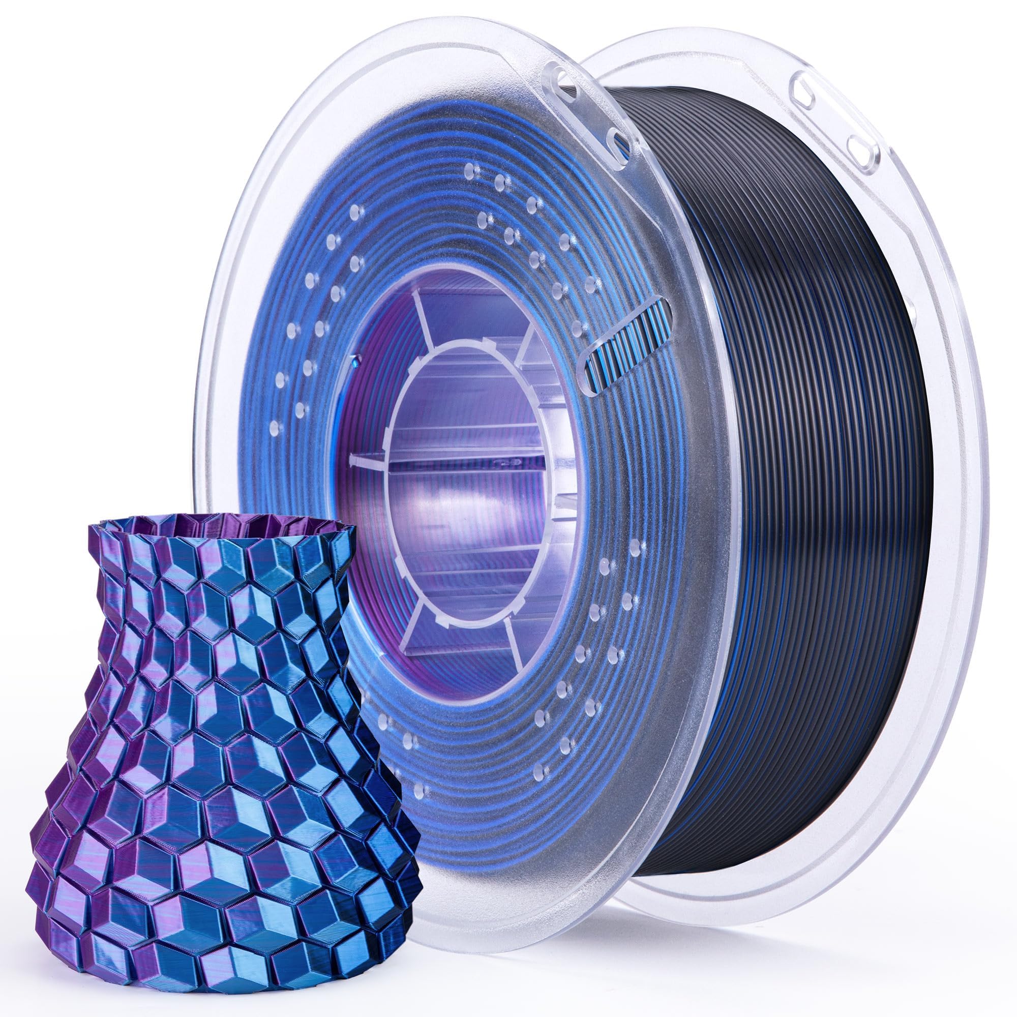 Elegoo Silk Pla Filament Triple Colors Blue Purple Black, Shiny Tri Color 3D Printer Filament 1.75Mm Dimensional Accuracy +/  0.