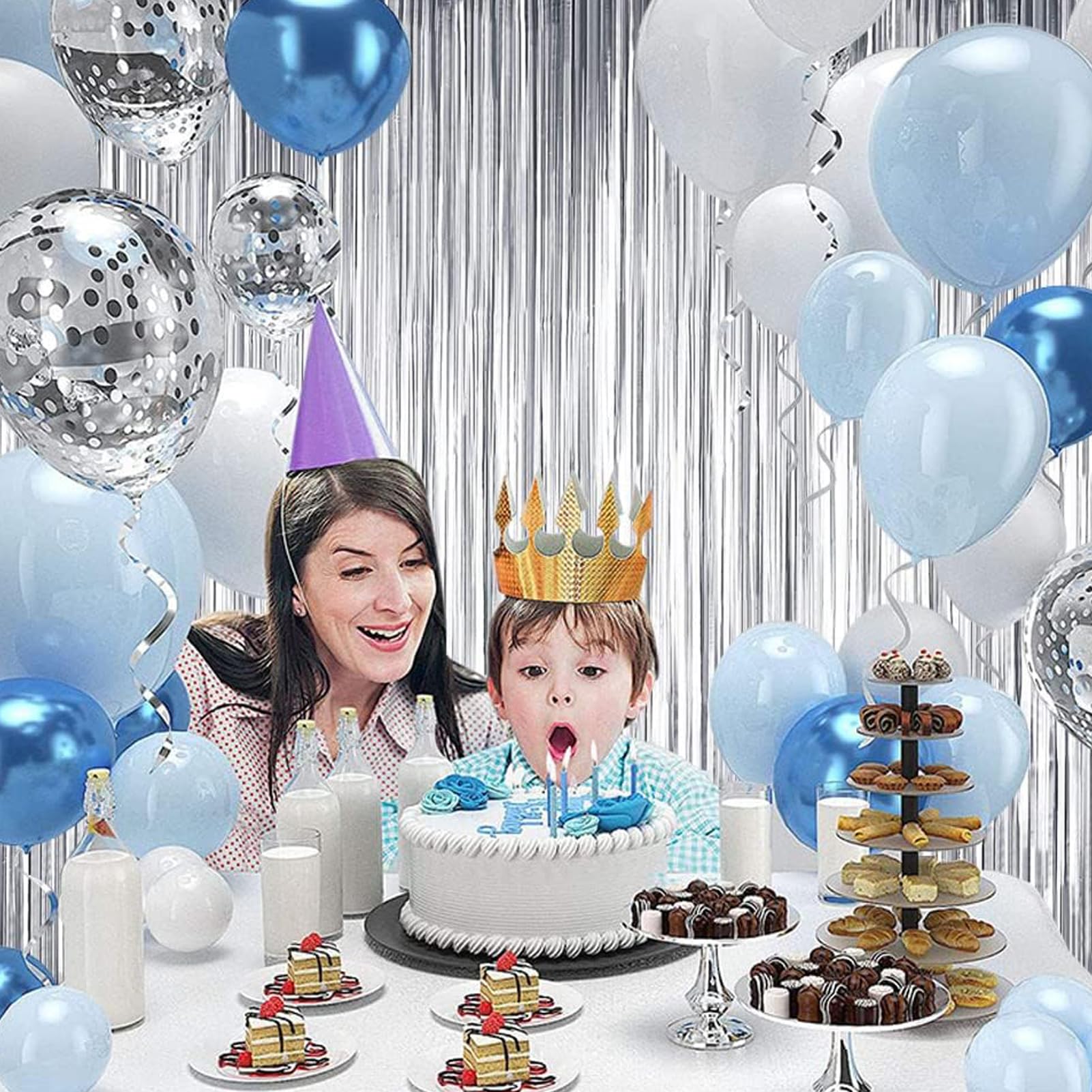 Beishida 4 Pcs Silver Door Streamers Tinsel Curtain Party Streamers Backdrop Fringe Foil Wall Background For Birthday Halloween