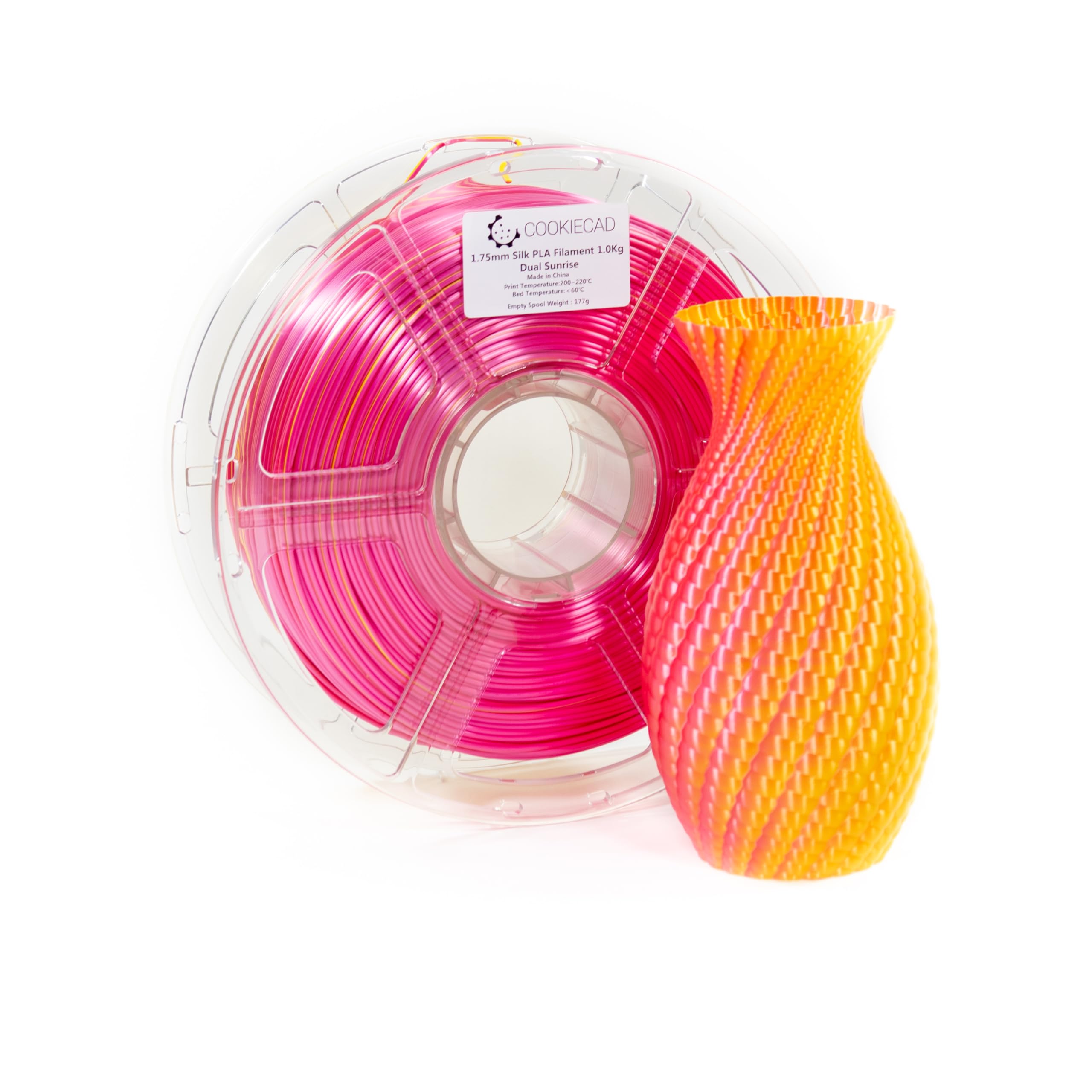 Cookiecad Silk Pla Filament 1.75Mm 1Kg Dual Color Multicolor 3D Printer Filament   Dual Sunrise Silk Pla