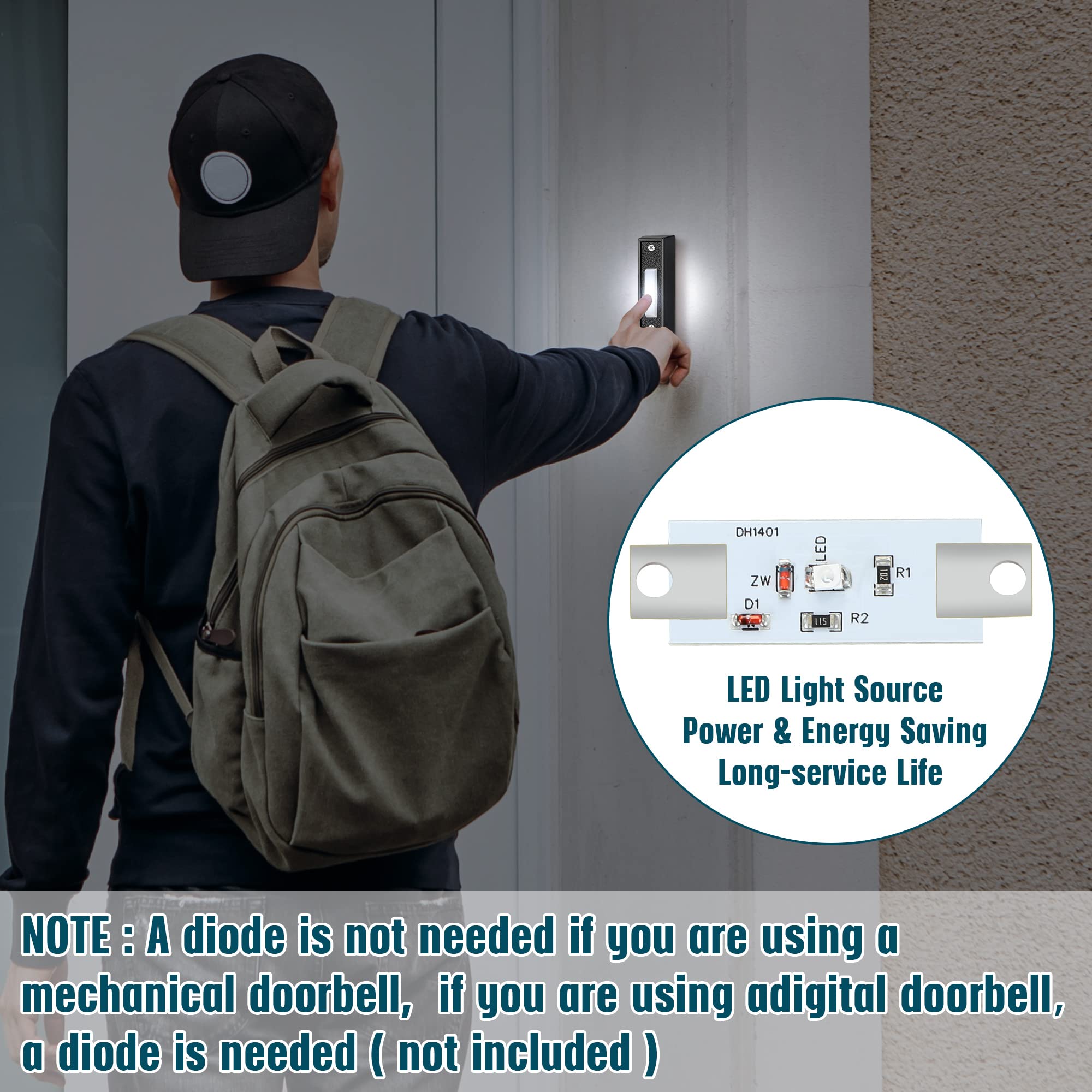 Saillong 2 Pieces Lighted Doorbell Button, Wall Mounted Garage Door Opener Switch With Led Light Compatible With Most Wire Doorb