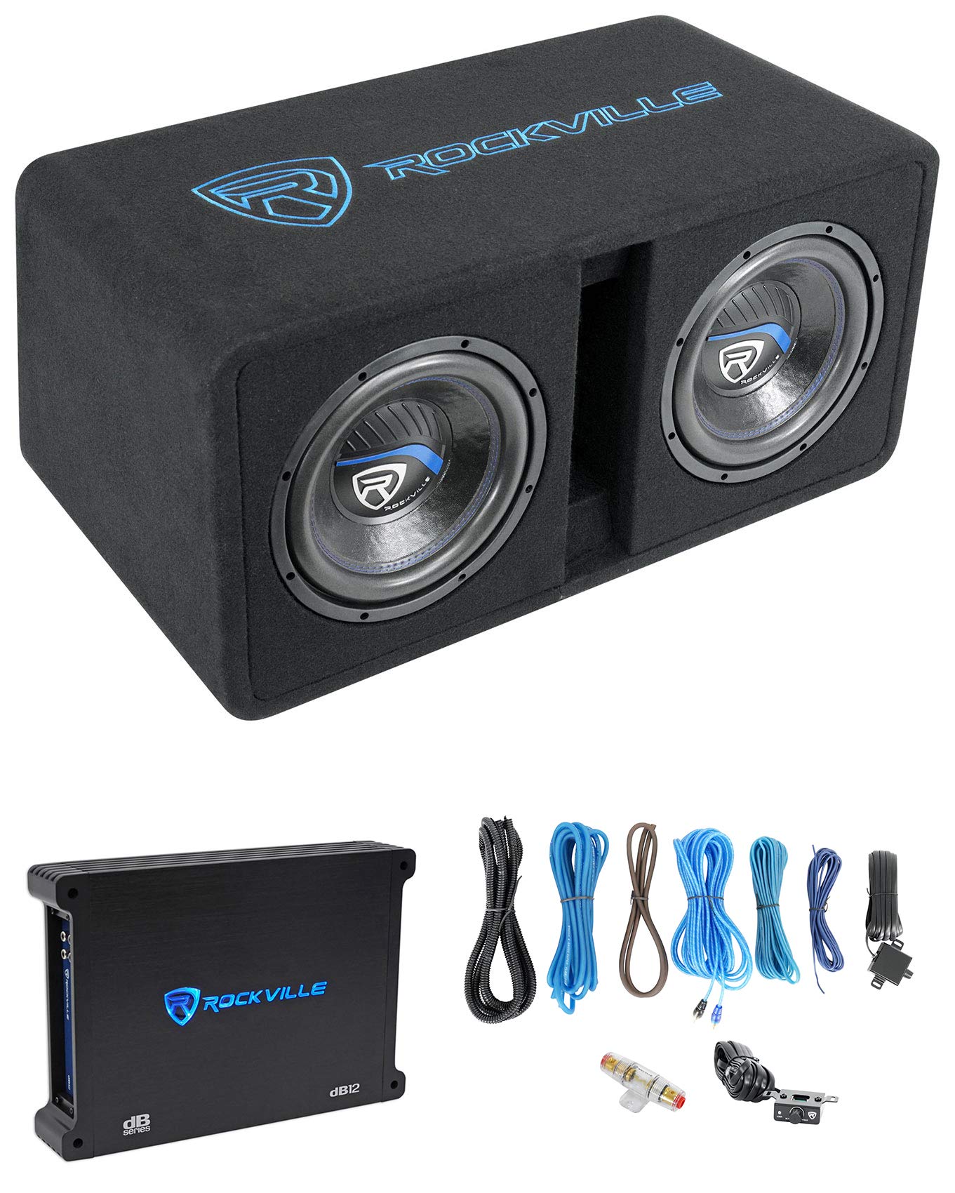 Rockville DK510 PACKAGE Dual 10 2400w K5 Car Subwoofer Enclosure+DB12 Amplifier