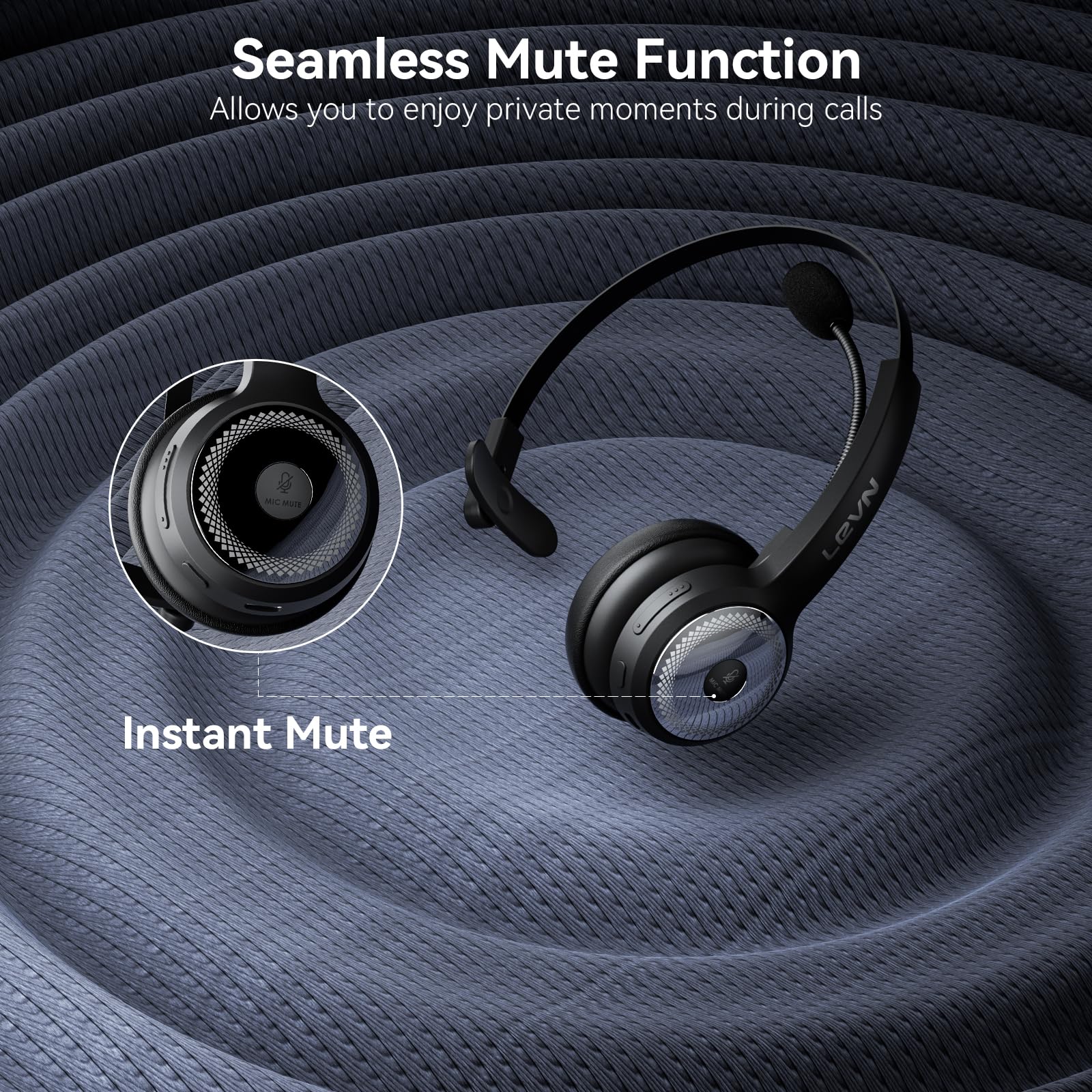 Levn Bluetooth 5.0 Headset, Wireless Headset With Microphone (Ai Noise Cancelling), 35Hrs Bluetooth Headphones With Usb Dongle For Pc, Suitable For Remote Work/Call Center/Zoom/Online Class/Trucker