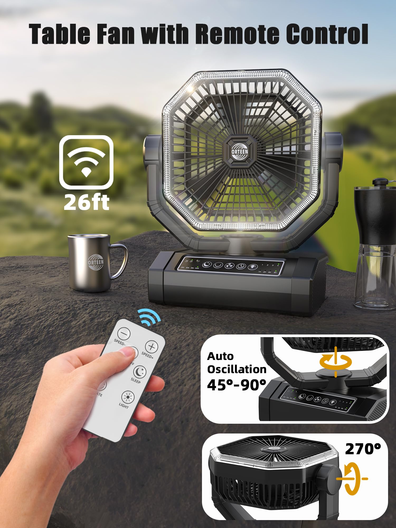 Portable Rechargeable Fan   9 Inch Camping Fan With Light   60Hrs 20000Mah Battery Operated Fan For Camping   Outdoor   Tent Fan