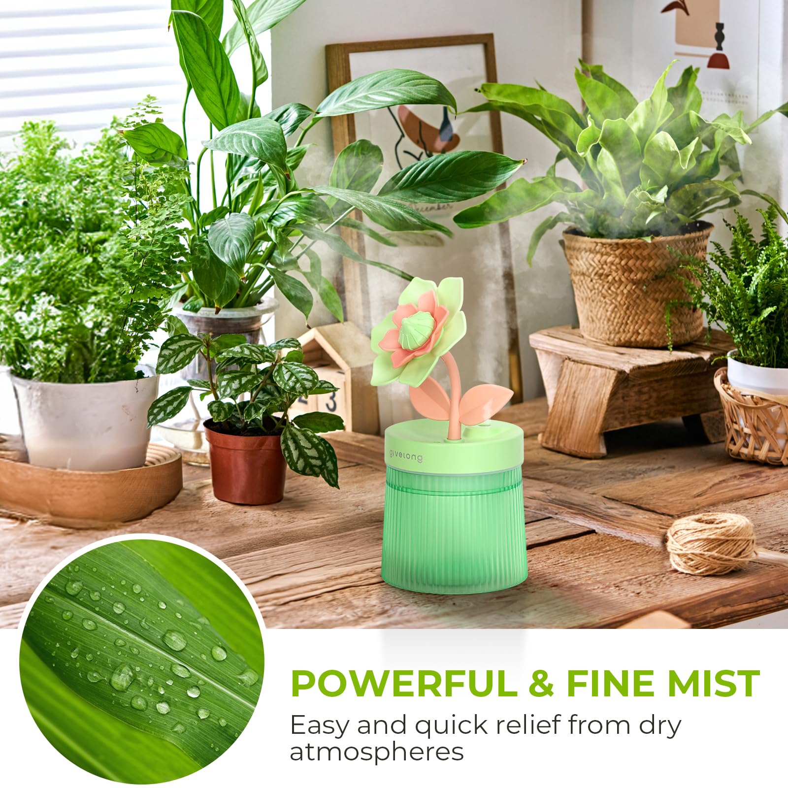 Cute Flower Mini Humidifier, 260Ml Gardenia Desktop Humidifiers For Bedroom, Portable Small Cool Mist Humidification For Home, B
