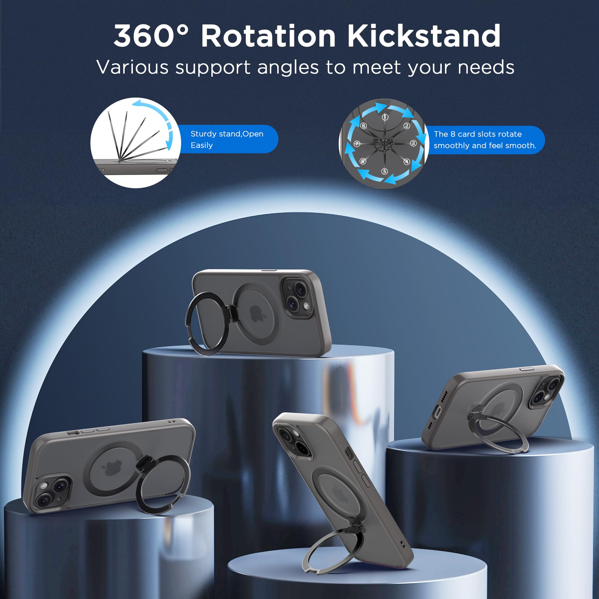 Cacoe Magnetic Case For Iphone 15 6.1 Inch With 360 Rotatable Ring Stand, Compatible With Magsafe Car Phone Mount, Iphone 15 Cas