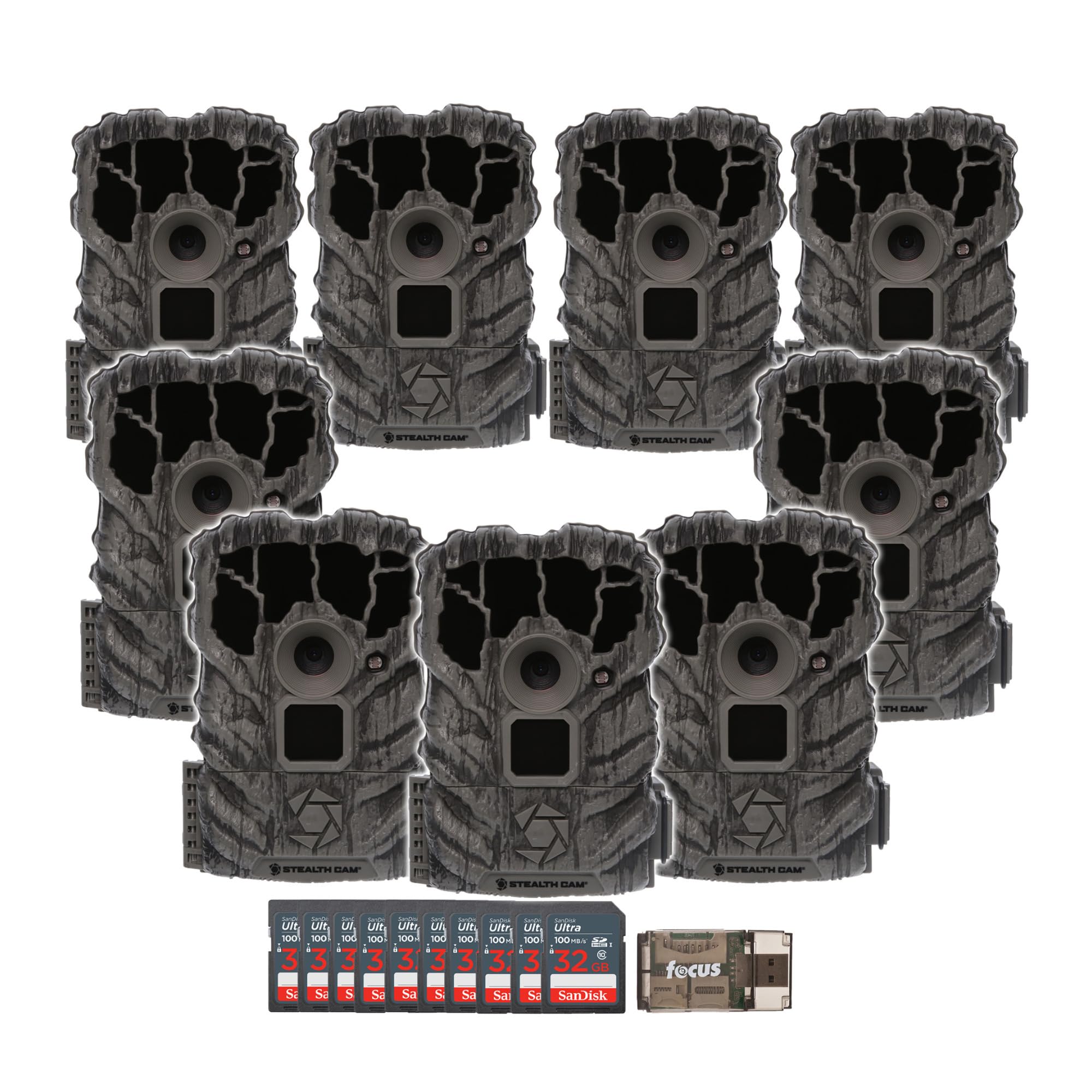 Stealth Cam Browtine 14MP Camera (9-Pack) Bundle with 32GB Memory Card (9-Pack) and Card Reader (21 Items)